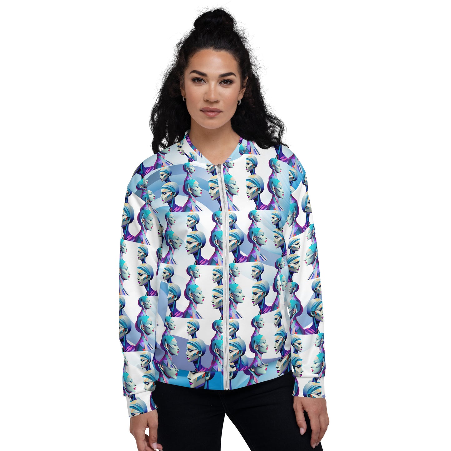 Unisex Bomber Jacket Kukloso Cubist Ladies In Purple No 4 - Free Shipping