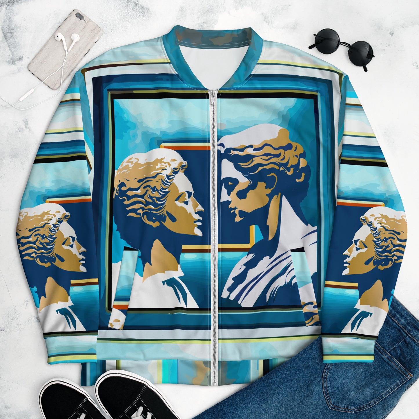 Unisex Bomber Jacket Kukloso 'Greek Couple' No 1- Free Shipping