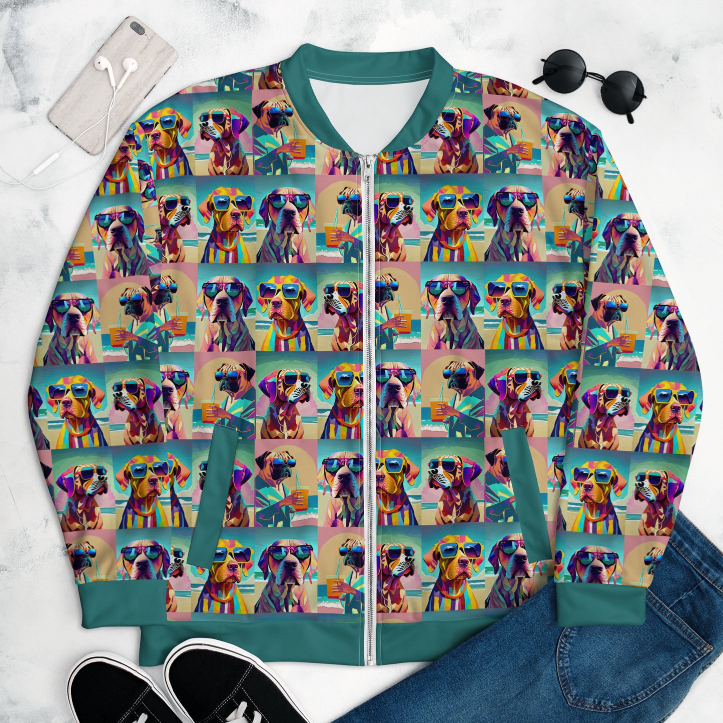 Unisex Bomber Jacket Kukloso Abstracticon No 39 'Beach Dogs' - Free Shipping