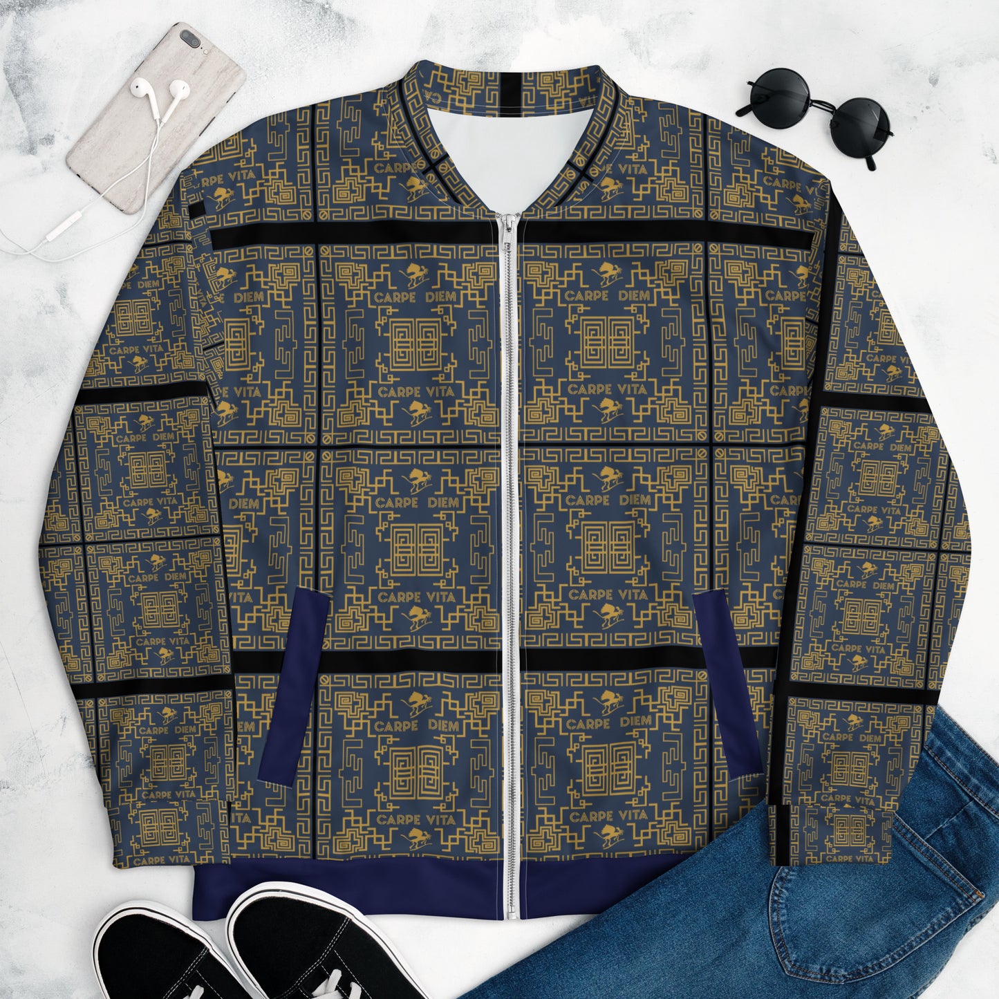 Unisex Bomber Jacket Kukloso Greek Border Carpe Diem No 50 No 3 - Free Shipping