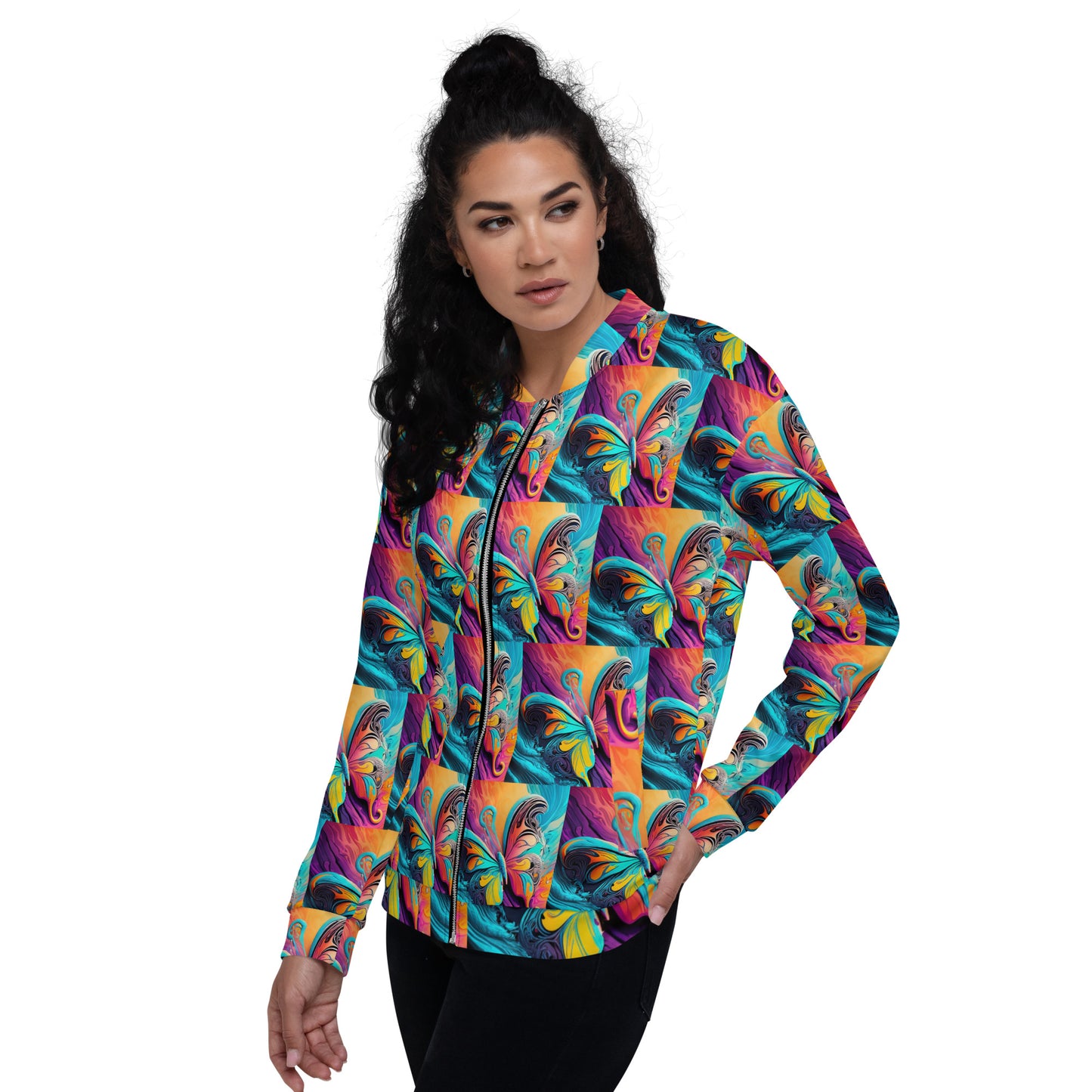 Unisex Bomber Jacket Kukloso Cubist Faces No 21 Fantastical Butterflies Free Shipping