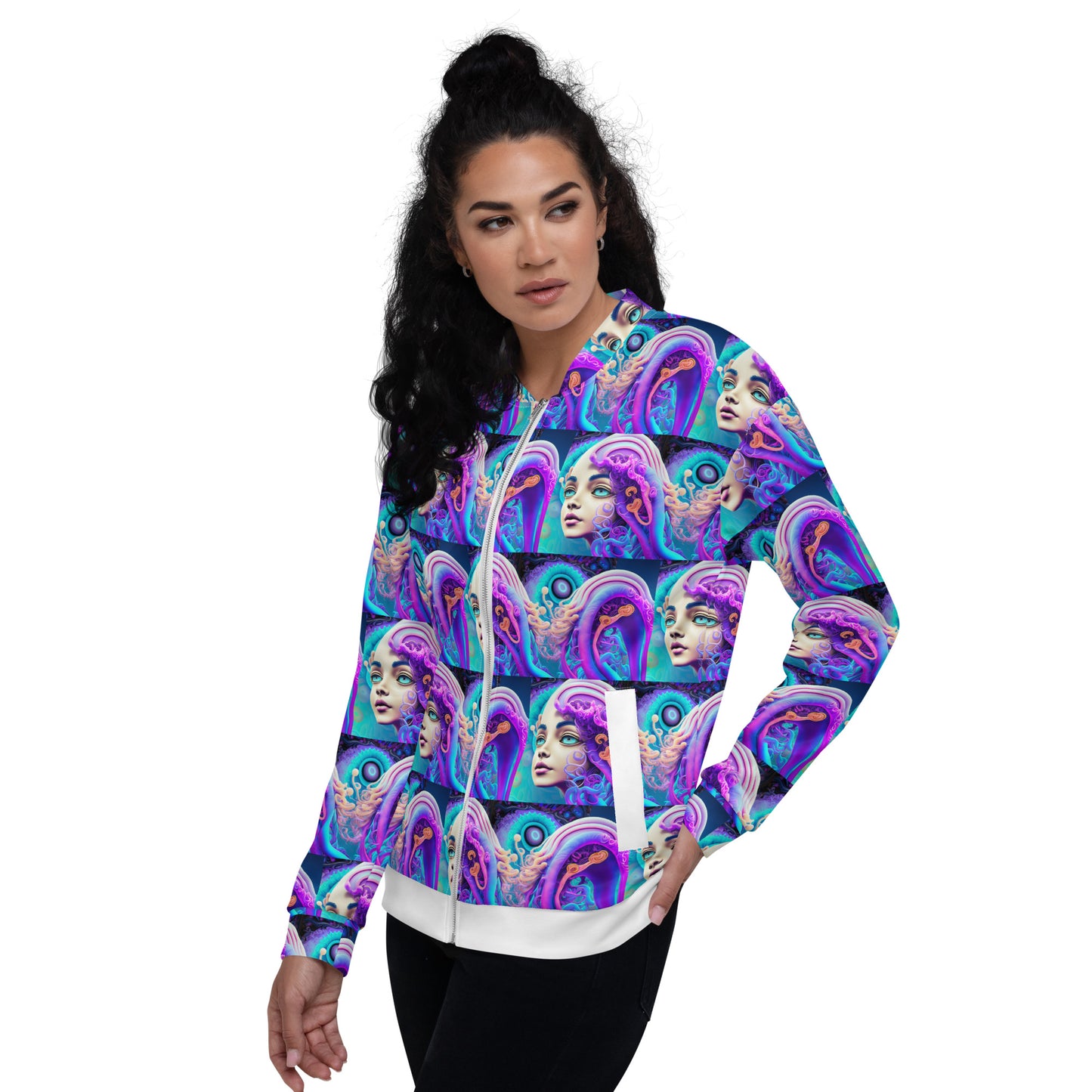 Unisex Bomber Jacket Kukloso Space Face No 1 Small Pattern - Free Shipping