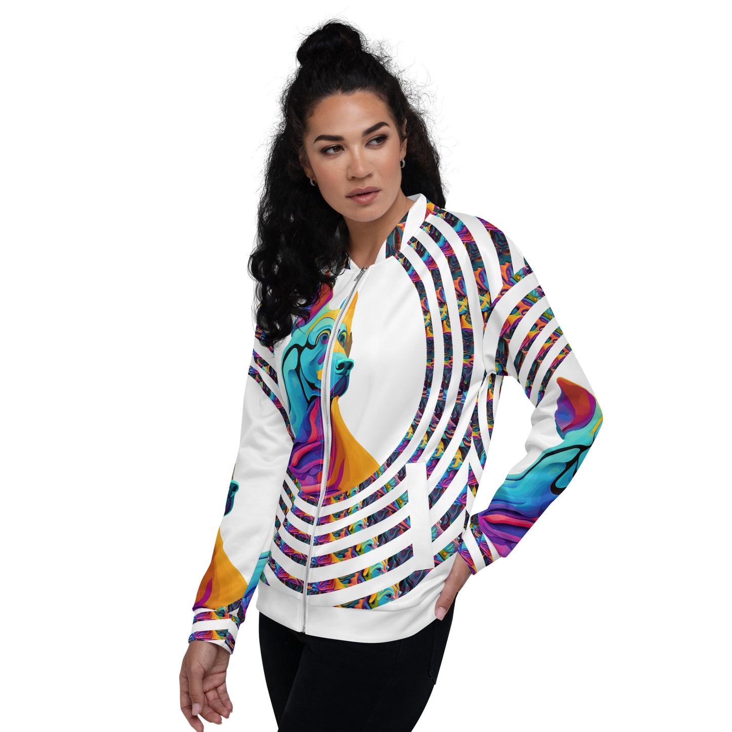 Unisex Bomber Jacket Kukloso German Sheperd Dog Liquid Colors Circle No 1 A - Free Shipping