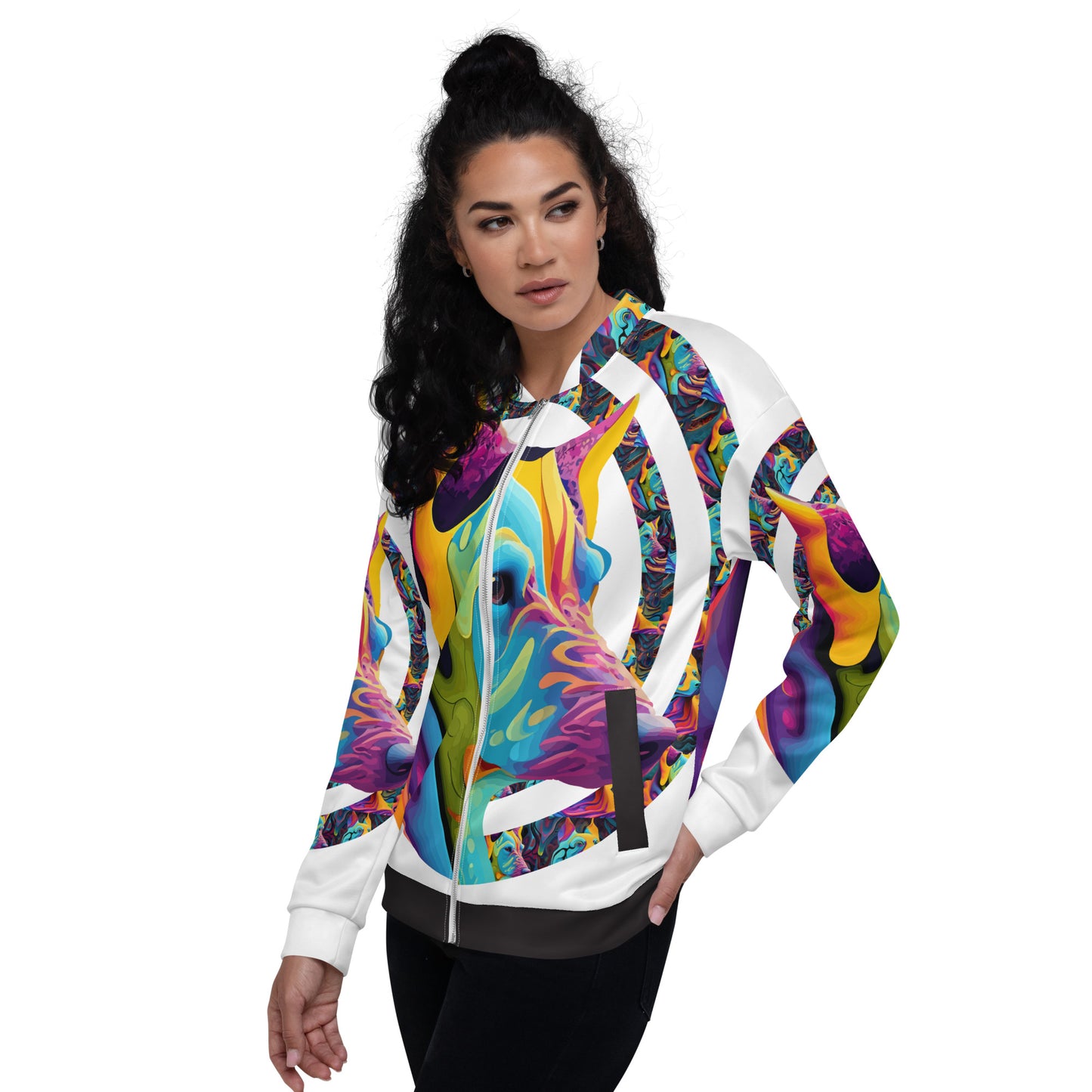 Unisex Bomber Jacket Kukloso German Sheperd Dog Liquid Colors Circle No 1 B - Free Shipping