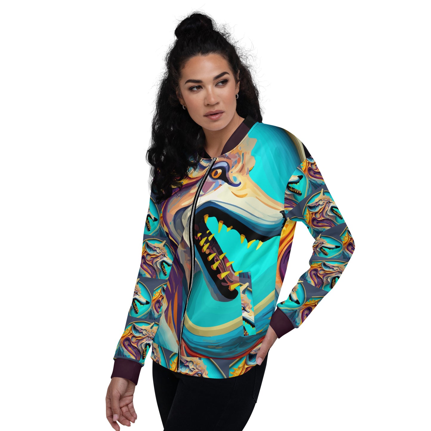 Unisex Bomber Jacket Kukloso Wolves in Liquid Color No 2 - Free Shipping