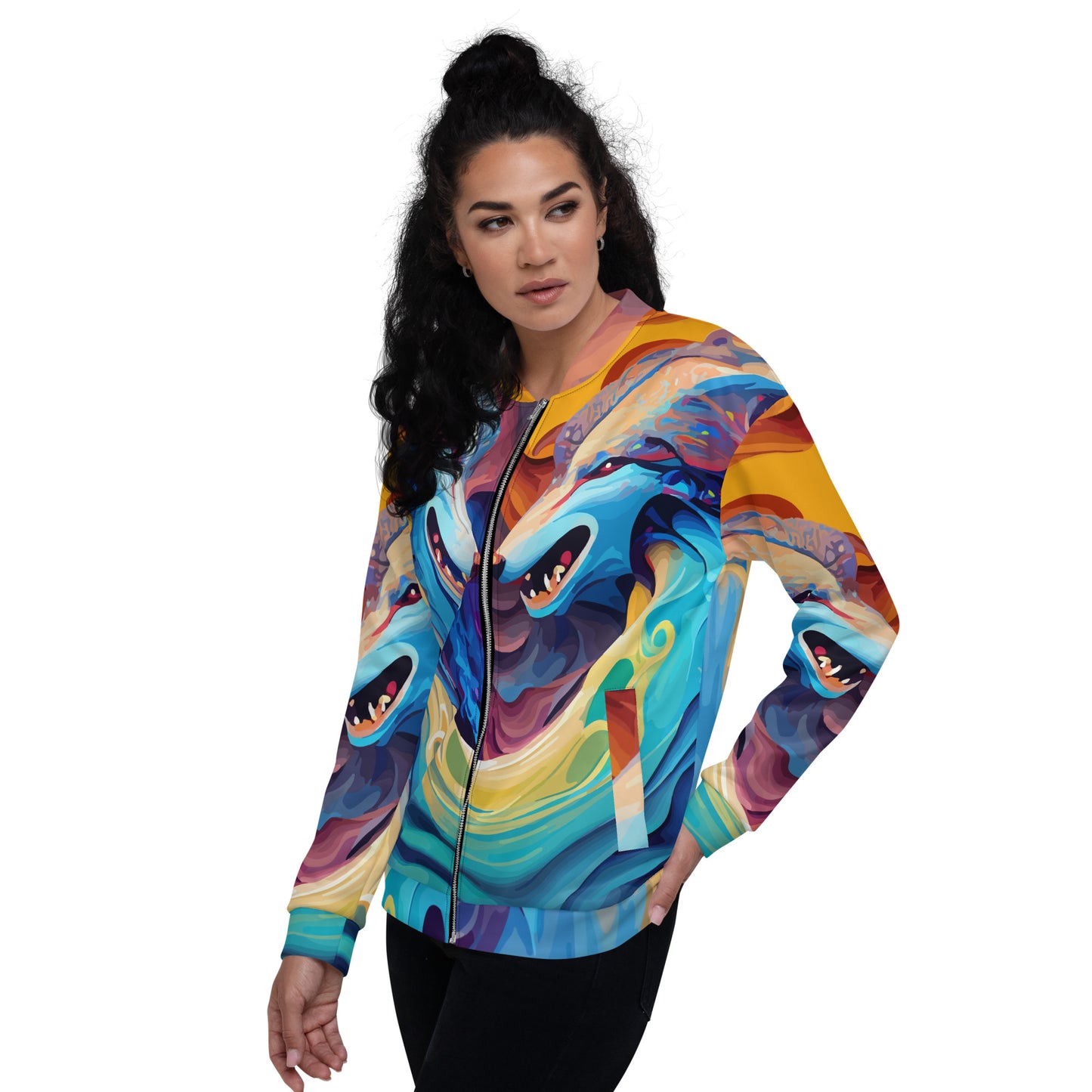 Unisex Bomber Jacket Kukloso Wolves in Liquid Color No 3 - Free Shipping
