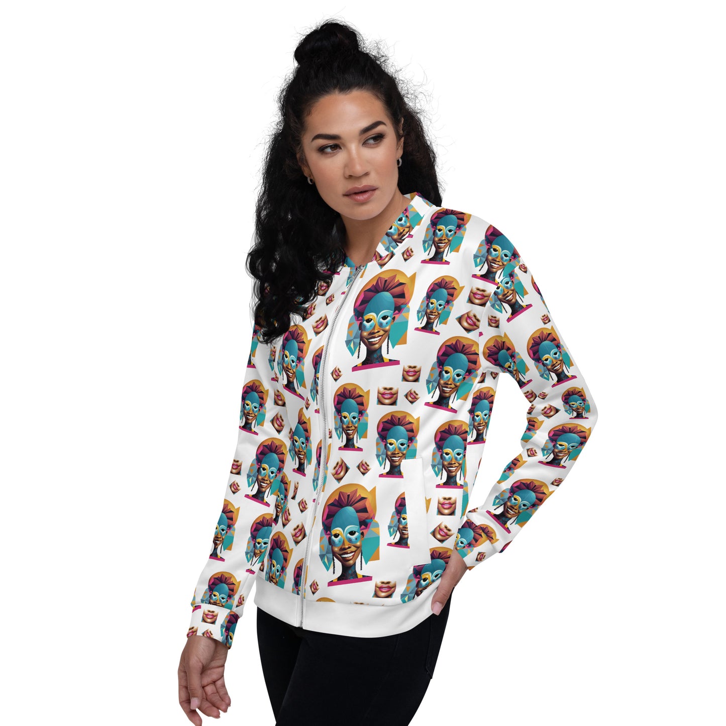 Unisex Bomber Jacket Kuklooso Smiling Faces No 1 - Free Shipping