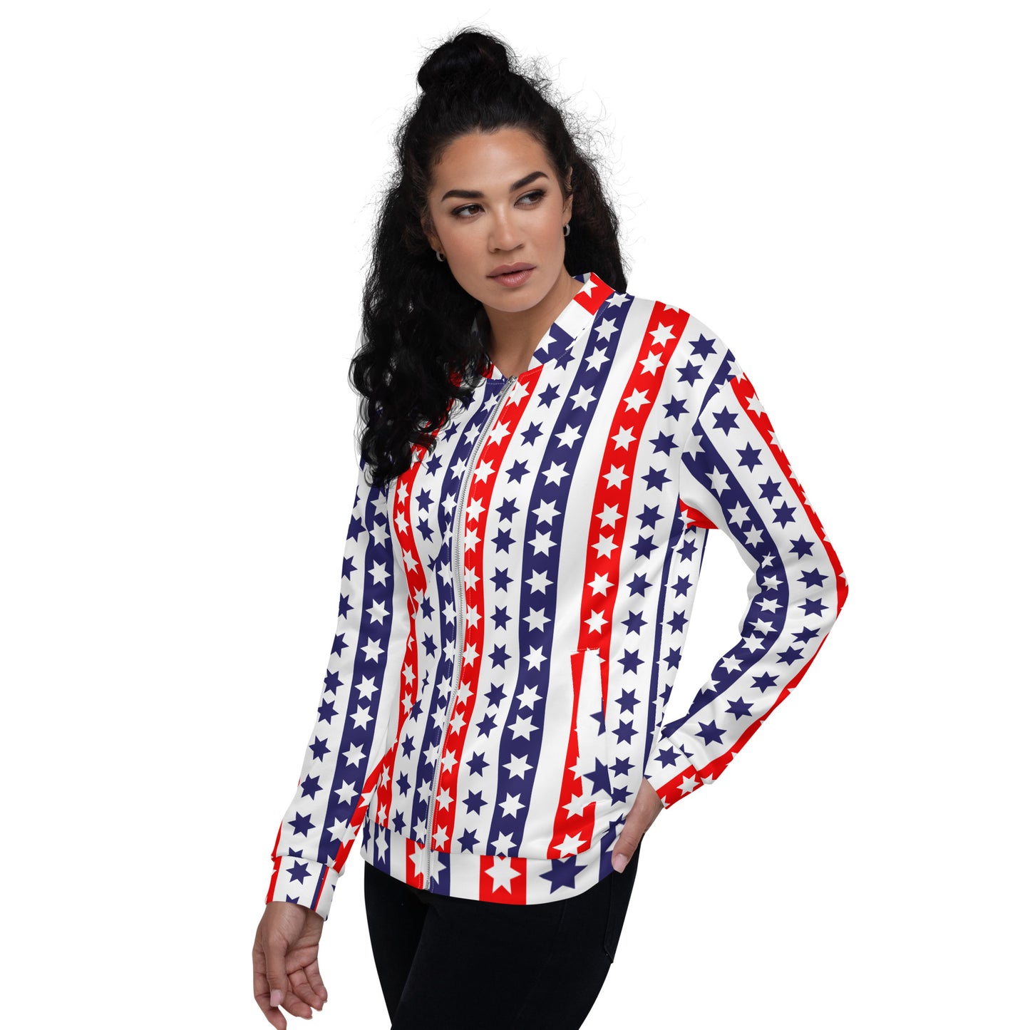 Unisex Bomber Jacket Kukloso Fleuron Stripe Stars No 11 Red/White/Navy - Free Shipping