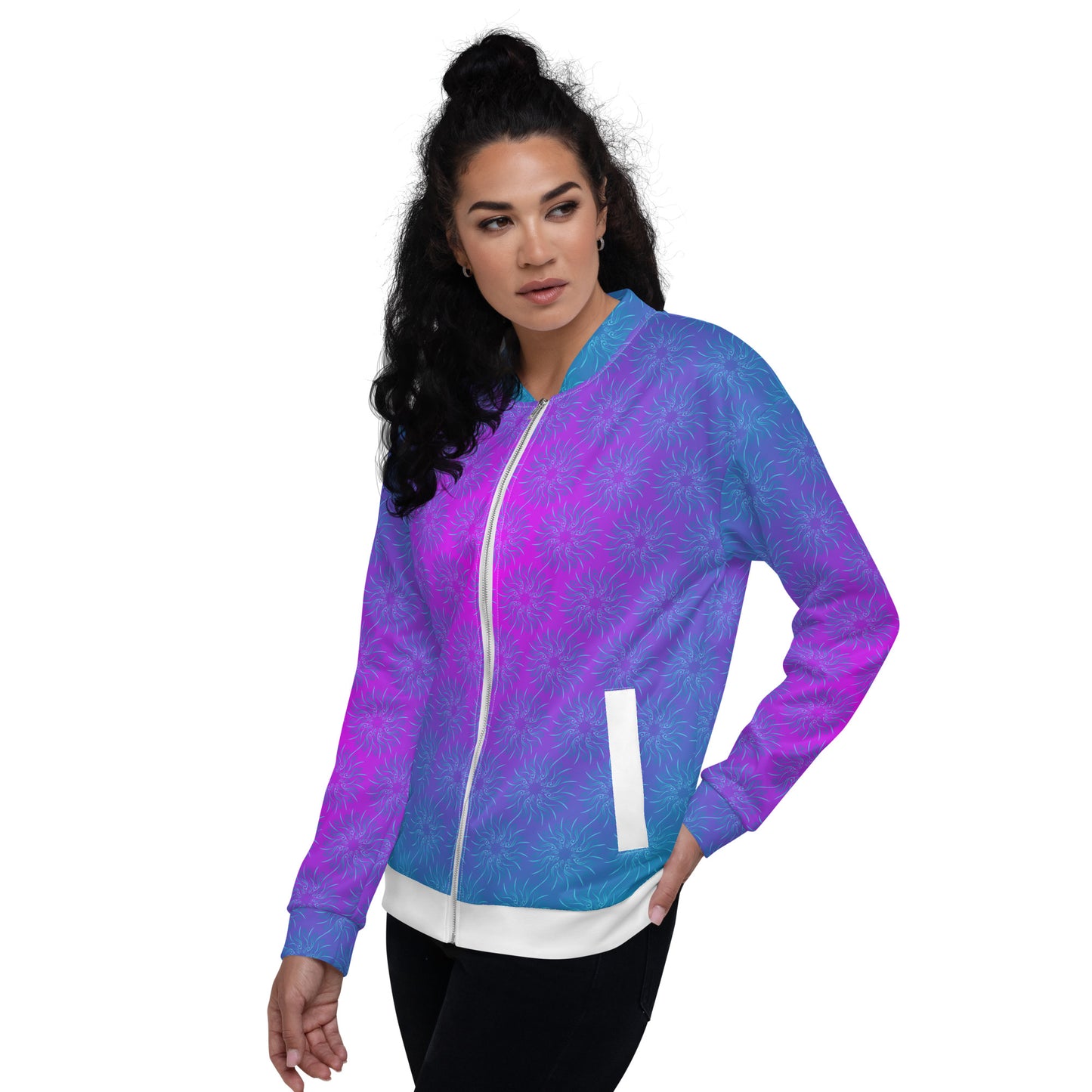 Unisex Bomber Jacket Kukloso Mandala Turquoise - Free Shipping