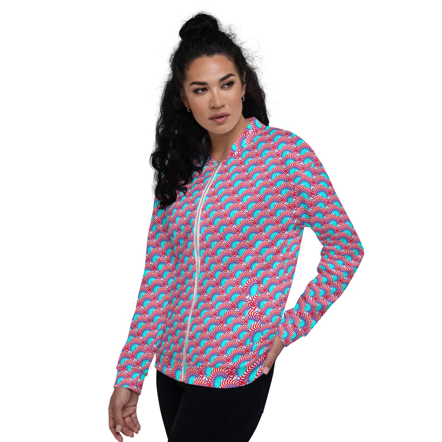 Unisex Bomber Jacket Kukloso Turquoise/Red Maze - Free Shipping