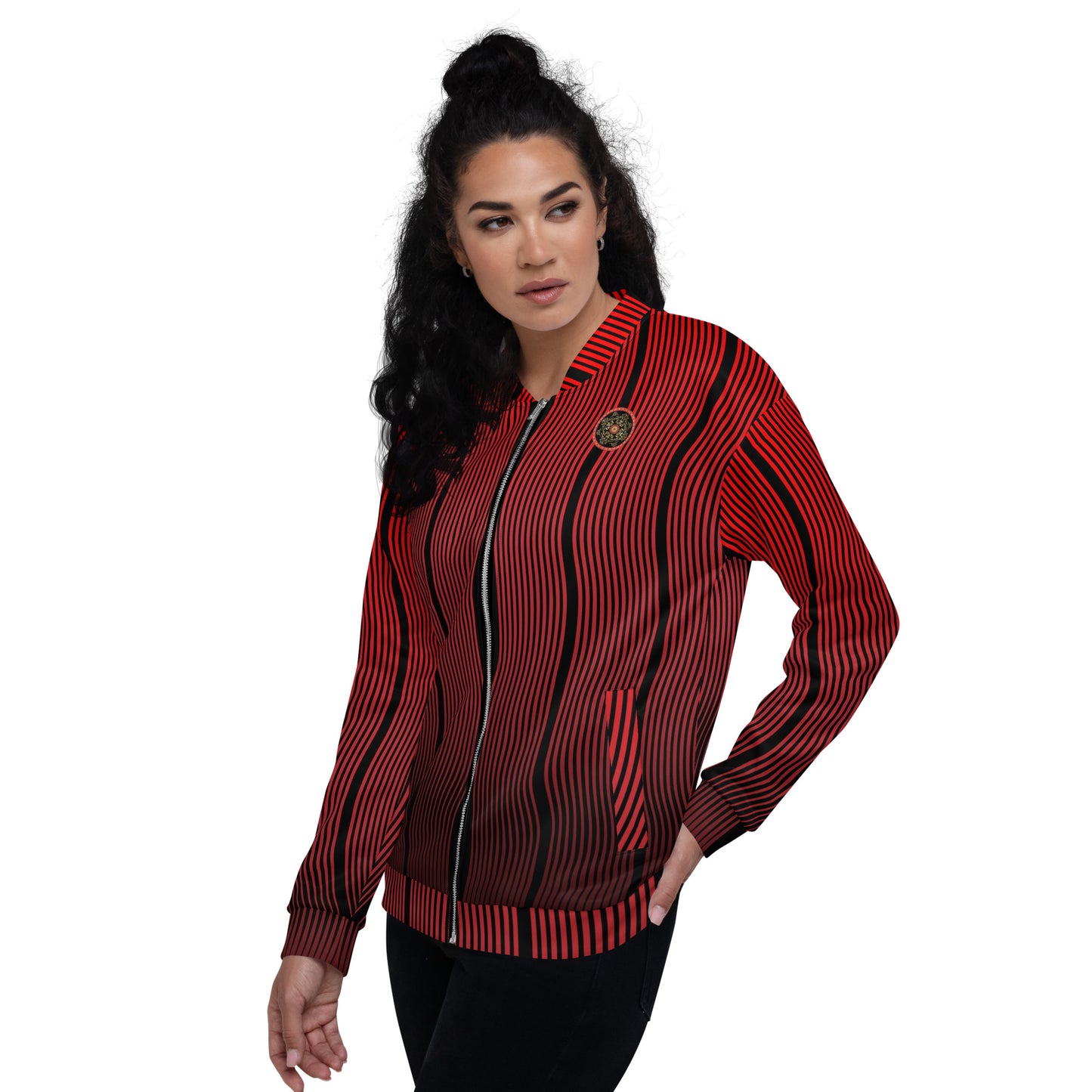 Unisex Bomber Jacket Kukloso Red Stripes No 1 - Free Shipping