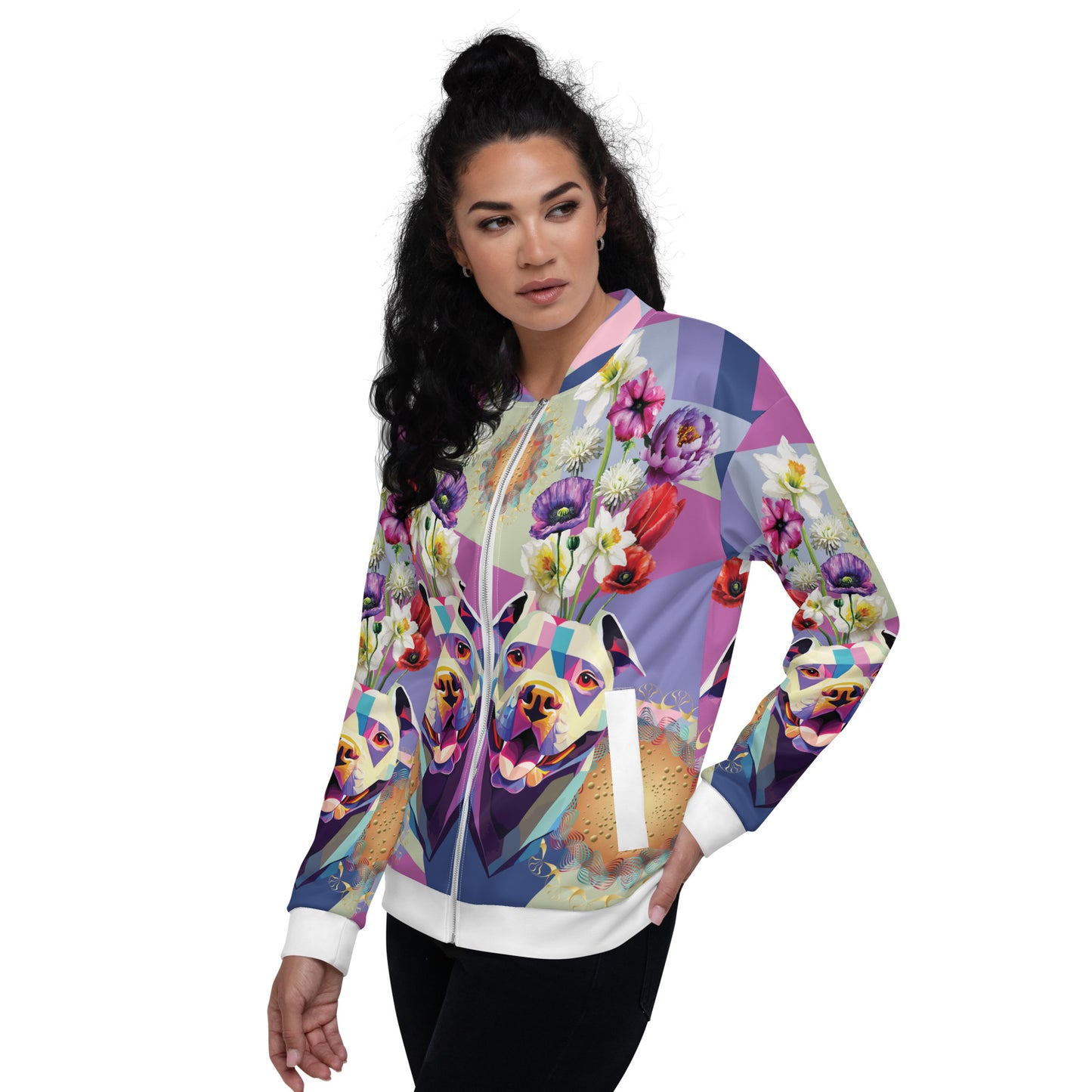 Unisex Bomber Jacket Kukloso Melange de fleur w/Dog No 1 - Free Shipping