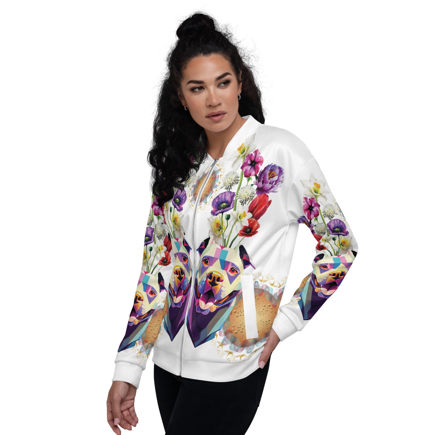Unisex Bomber Jacket Kukloso Melange de fleur w/Dog No 2 - Free Shipping