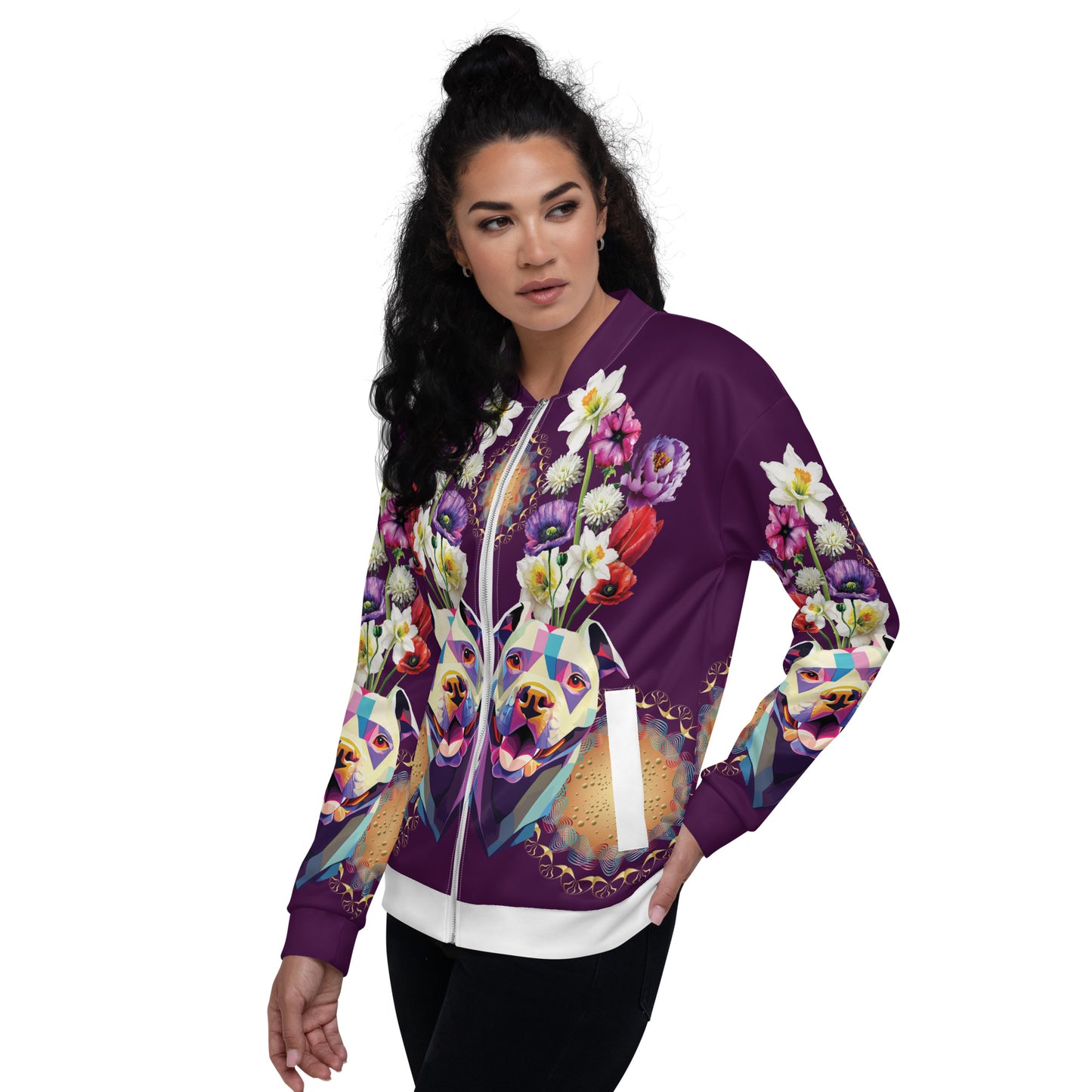 Unisex Bomber Jacket Kukloso Melange de fleur w/Dog No 3 - Free Shipping