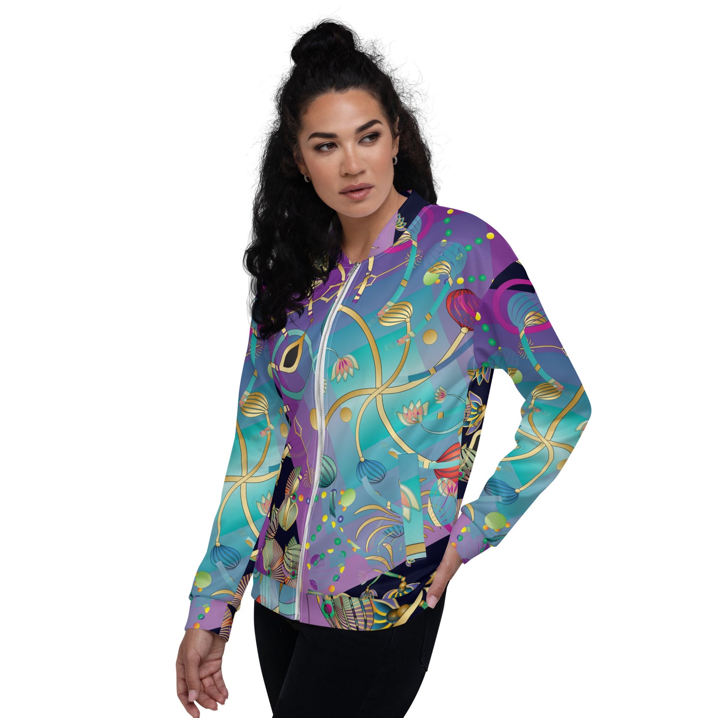 Unisex Bomber Jacket Kukloso Kuklos No 4358 Pattern Black - Free Shipping