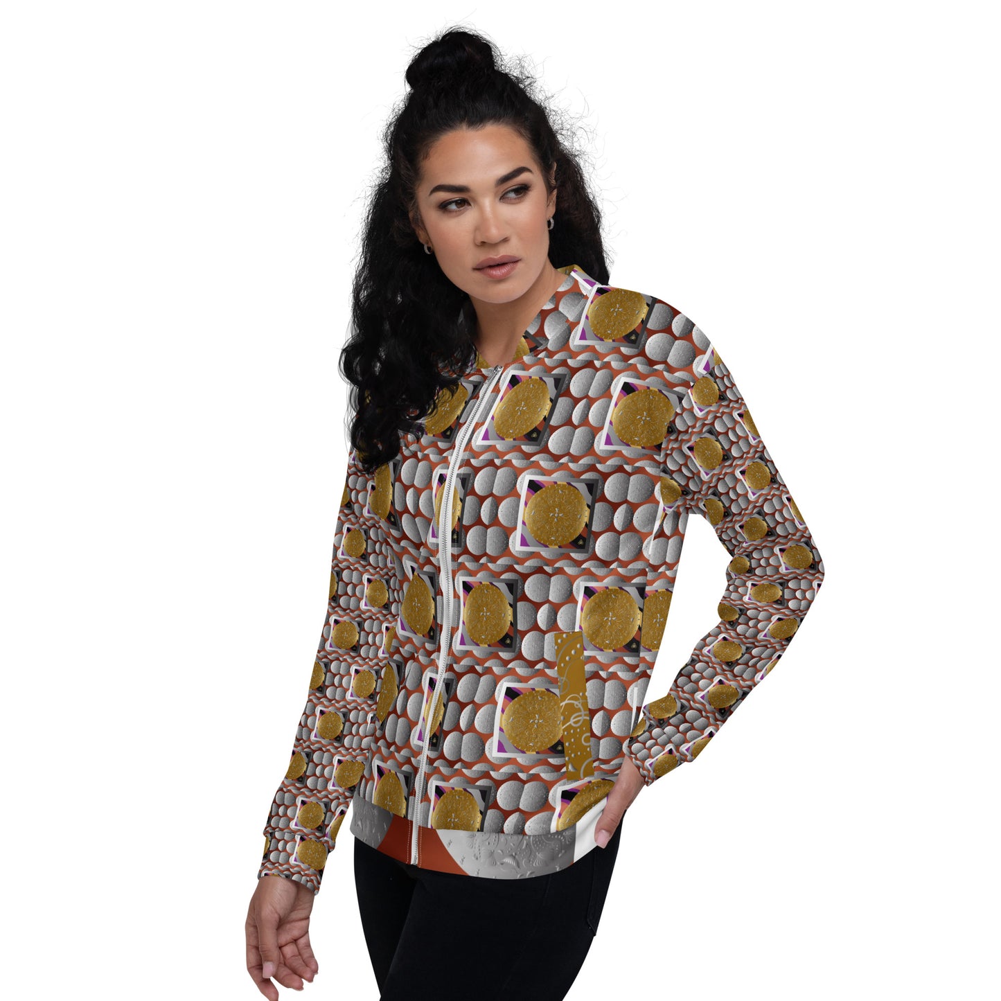 Unisex Bomber Jacket Kukloso Kuklos No 4387 Collage Pattern - Free Shipping