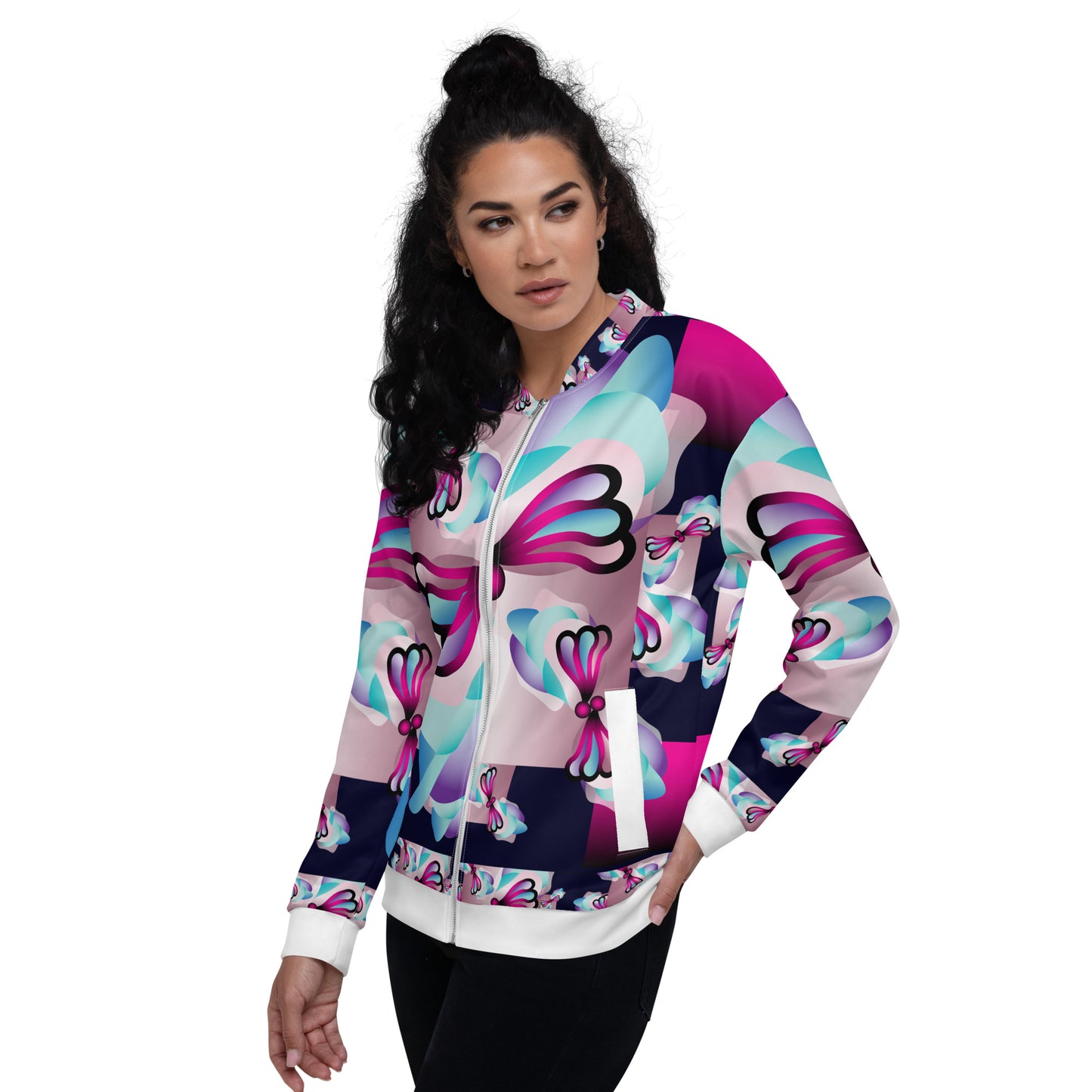 Unisex Bomber Jacket Kukloso Kuklos No 4417 Collage Pattern - Free Shipping