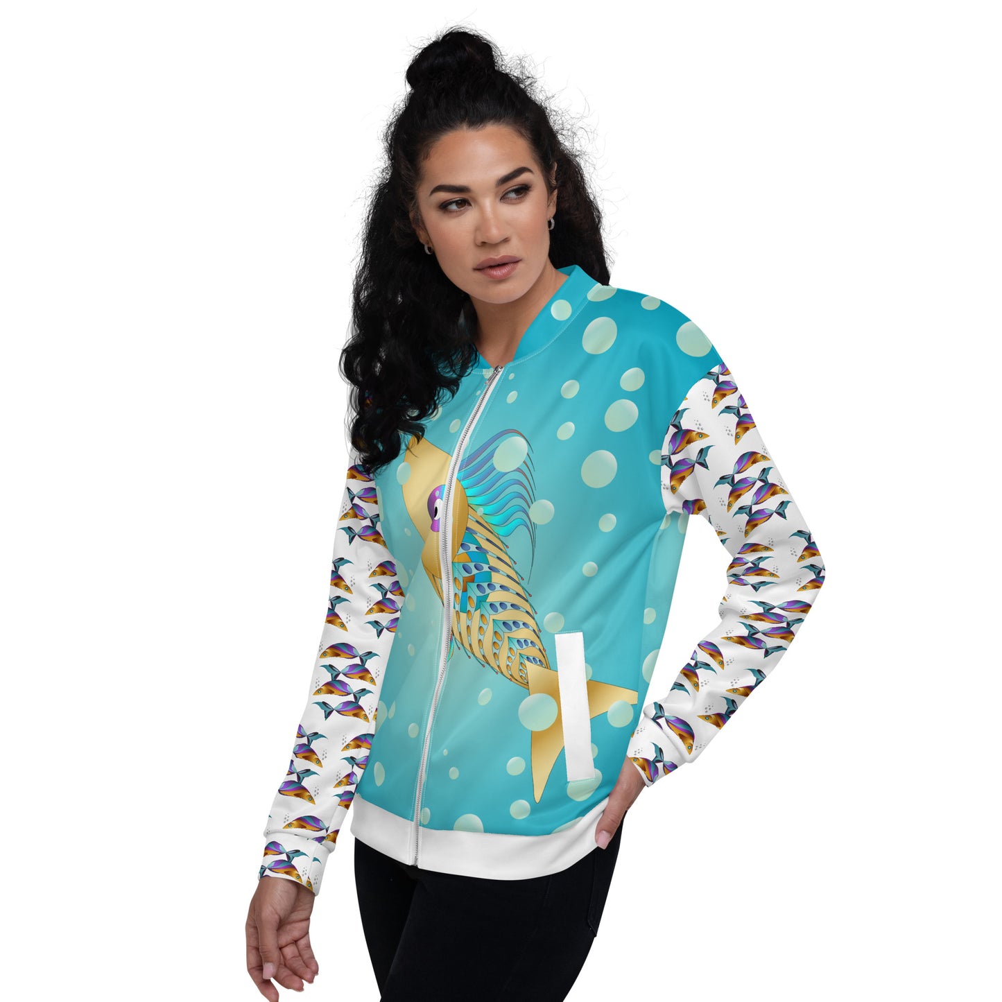 Unisex Bomber Jacket Kukloso MD Golden Fish Collage Pattern - Free Shipping