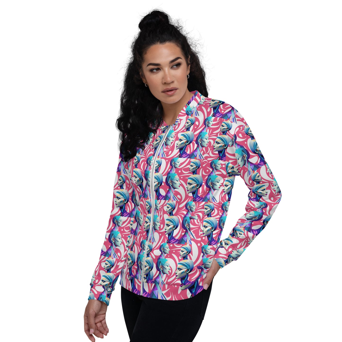 Unisex Bomber Jacket Kukloso Cubist Ladies In Purple No 2 - Free Shipping