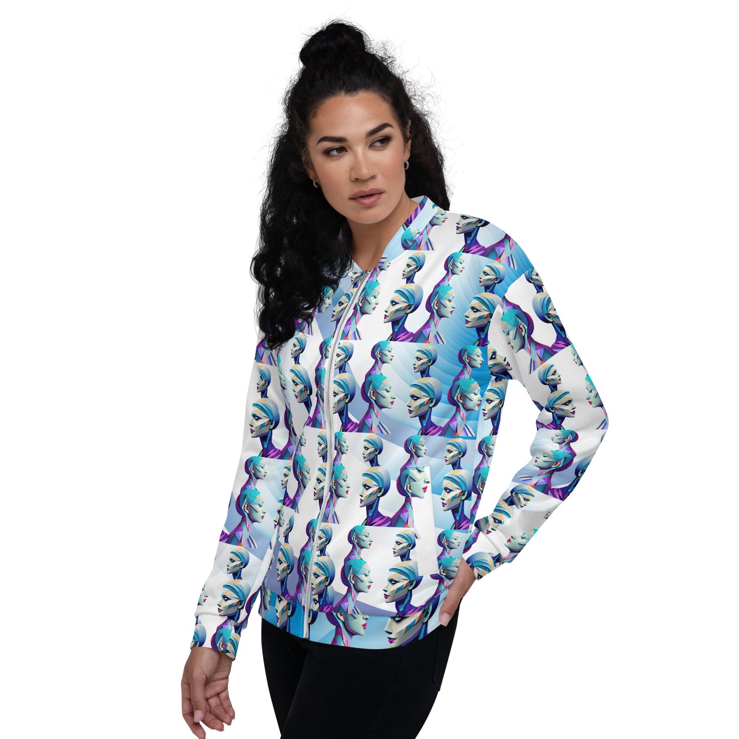 Unisex Bomber Jacket Kukloso Cubist Ladies In Purple No 4 - Free Shipping