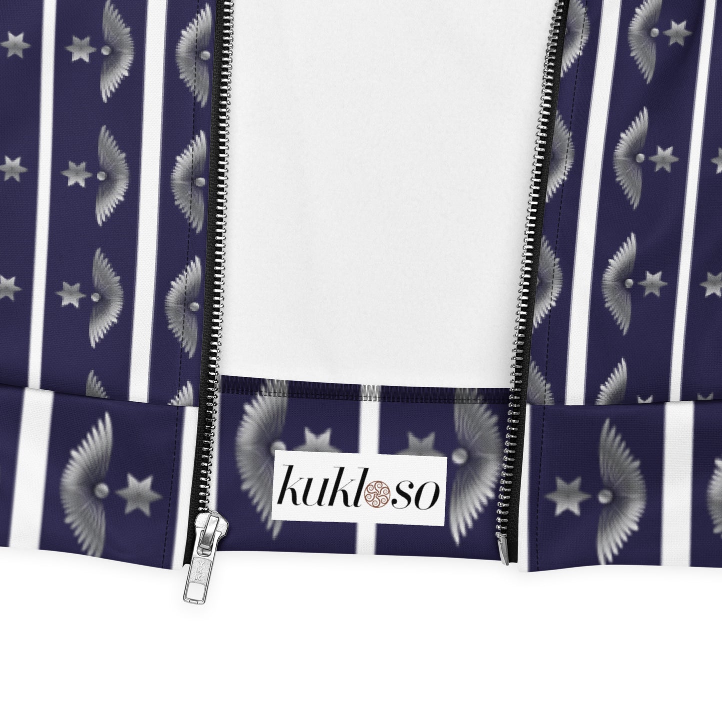 Unisex Bomber Jacket Kukloso Fleuron Stripe No 10 Silver/Navy - Free Shipping