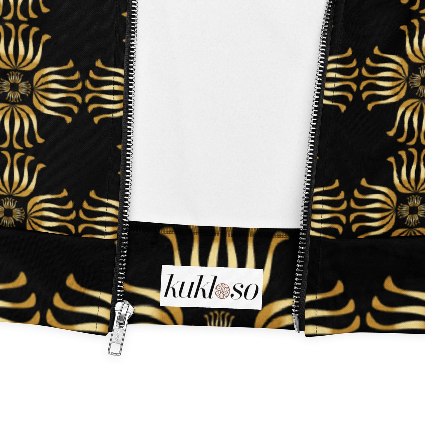 Unisex Bomber Jacket Kukloso Fleuron No 2 Black Medium Pattern - Free Shipping