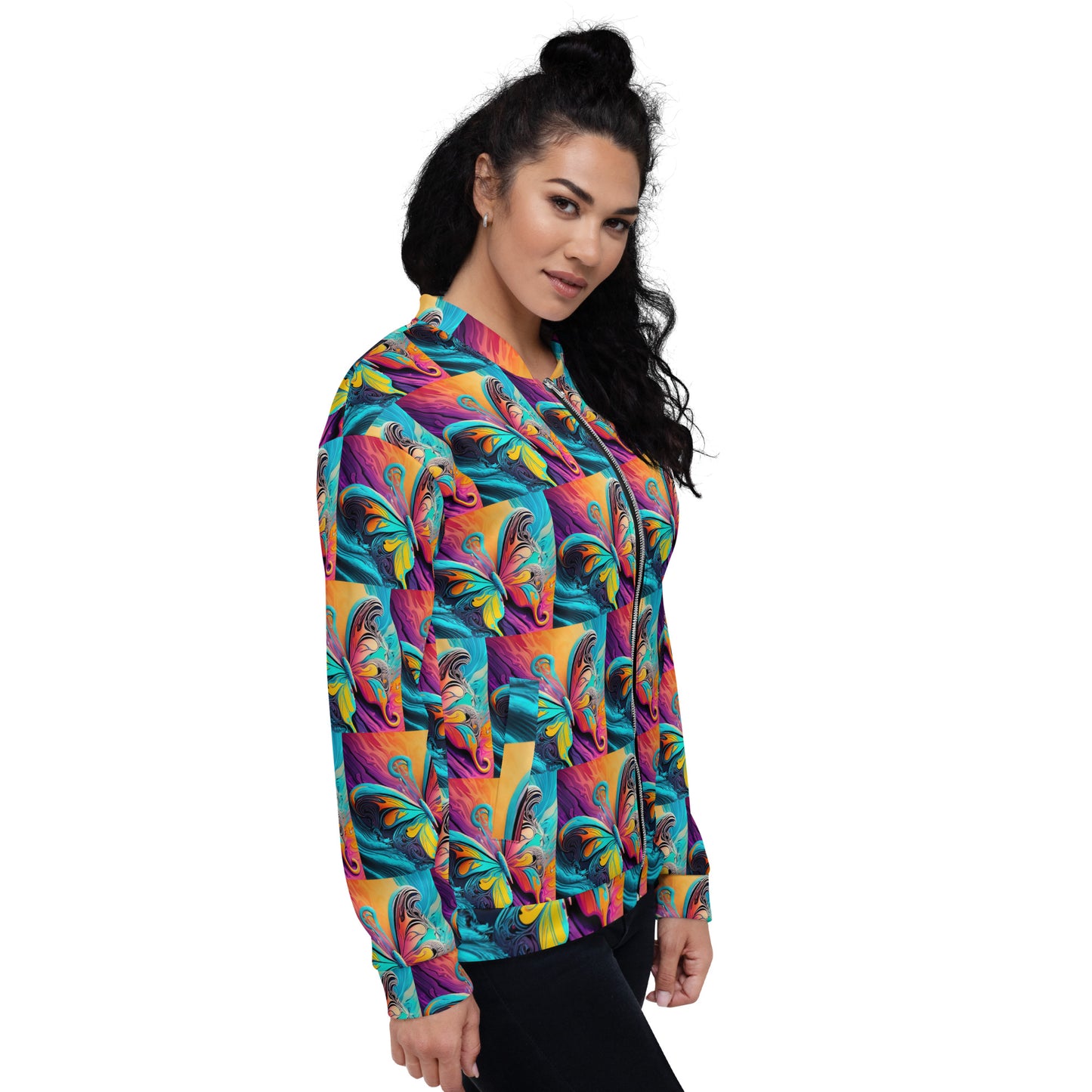 Unisex Bomber Jacket Kukloso Cubist Faces No 21 Fantastical Butterflies Free Shipping