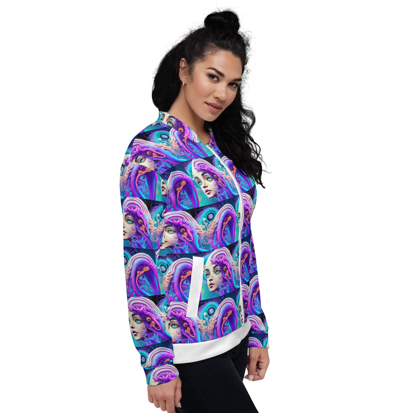 Unisex Bomber Jacket Kukloso Space Face No 1 Small Pattern - Free Shipping