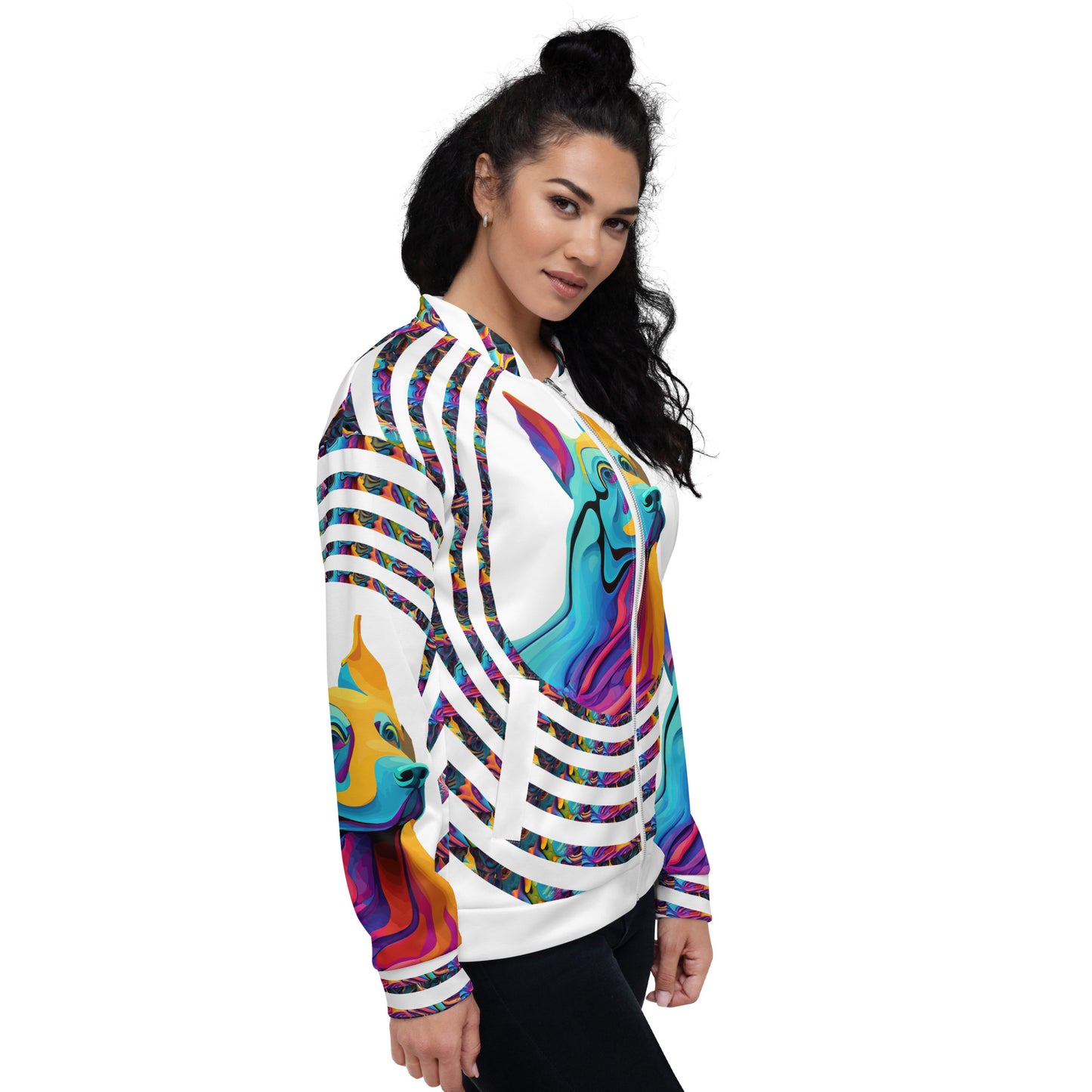 Unisex Bomber Jacket Kukloso German Sheperd Dog Liquid Colors Circle No 1 A - Free Shipping