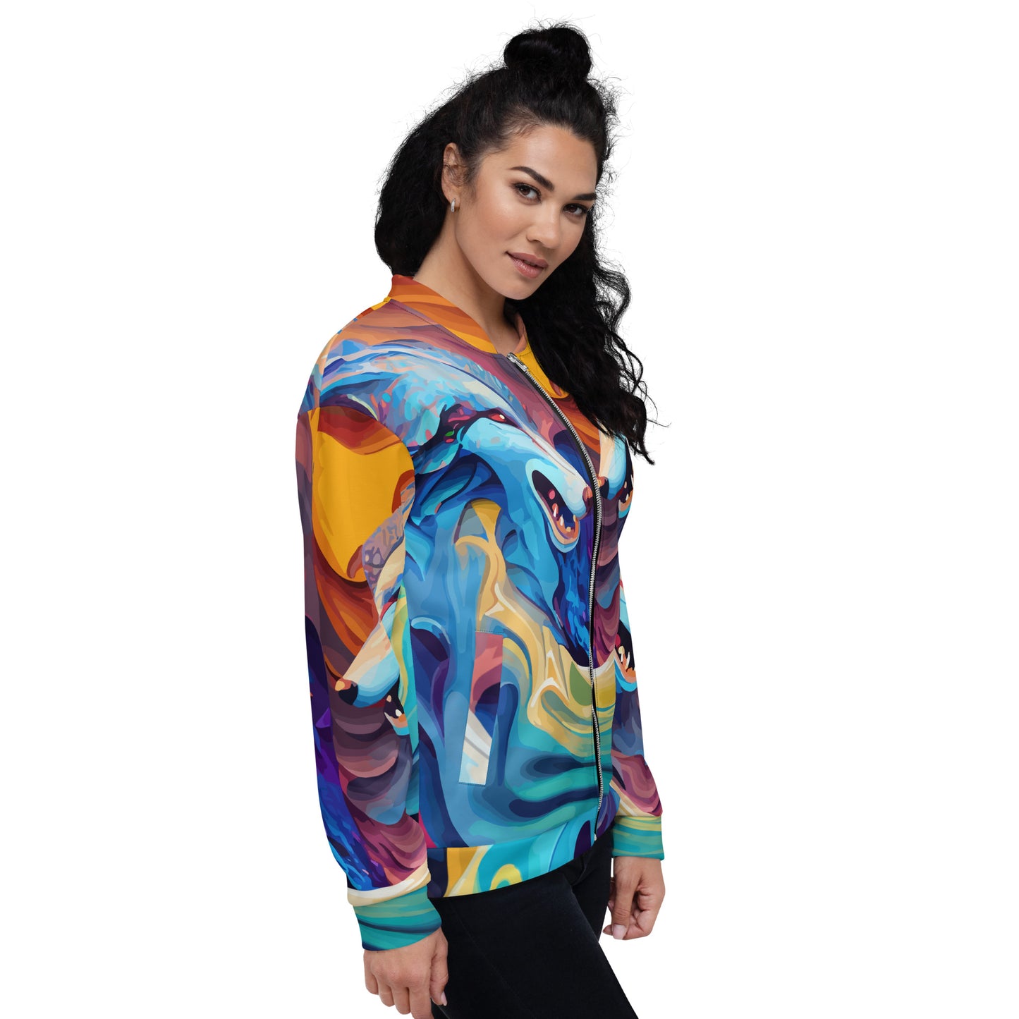 Unisex Bomber Jacket Kukloso Wolves in Liquid Color No 3 - Free Shipping