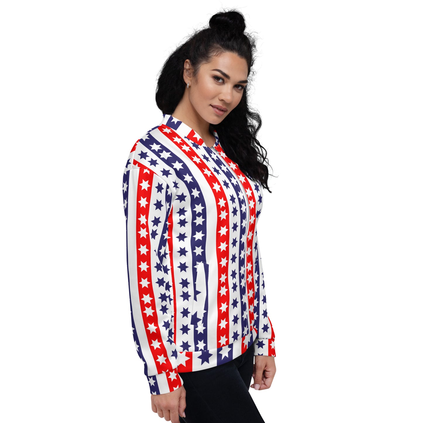 Unisex Bomber Jacket Kukloso Fleuron Stripe Stars No 11 Red/White/Navy - Free Shipping