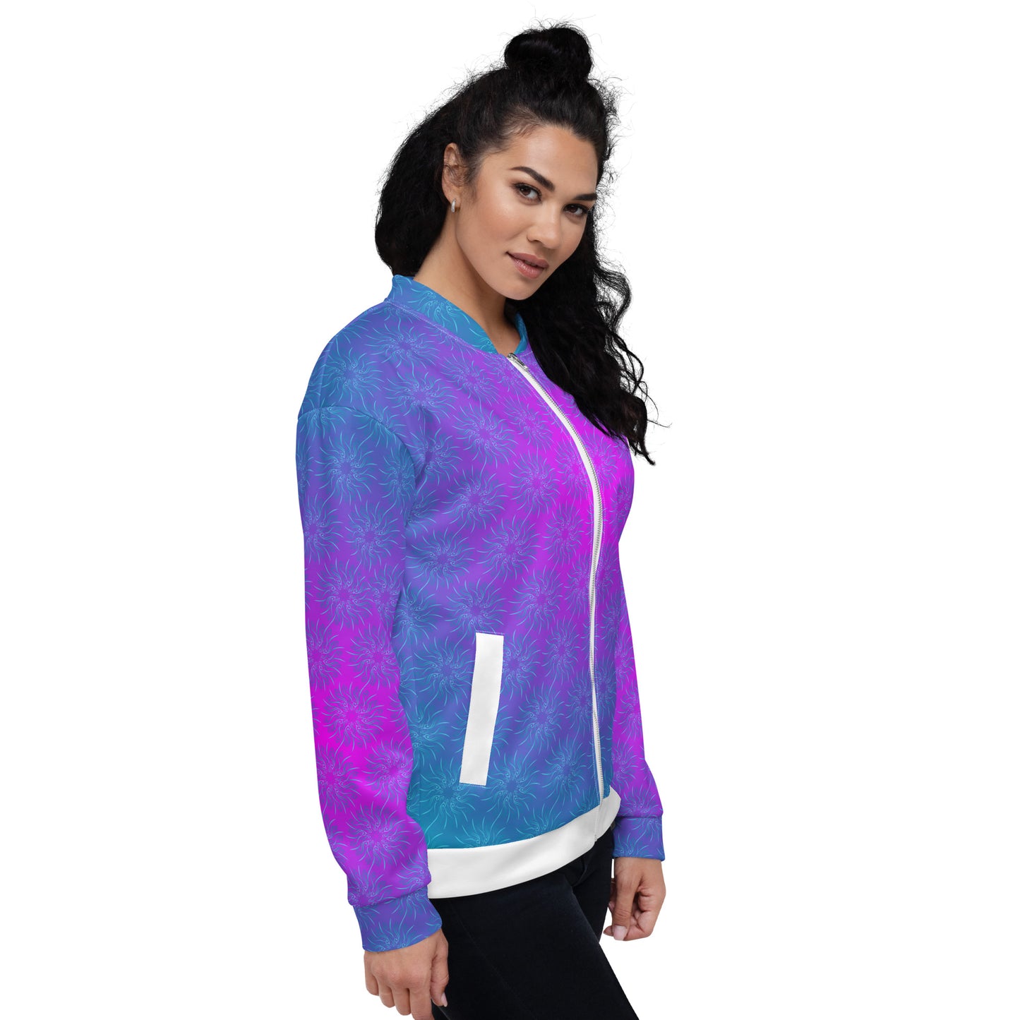 Unisex Bomber Jacket Kukloso Mandala Turquoise - Free Shipping