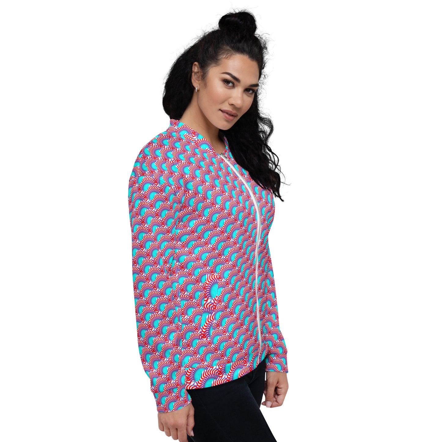 Unisex Bomber Jacket Kukloso Turquoise/Red Maze - Free Shipping
