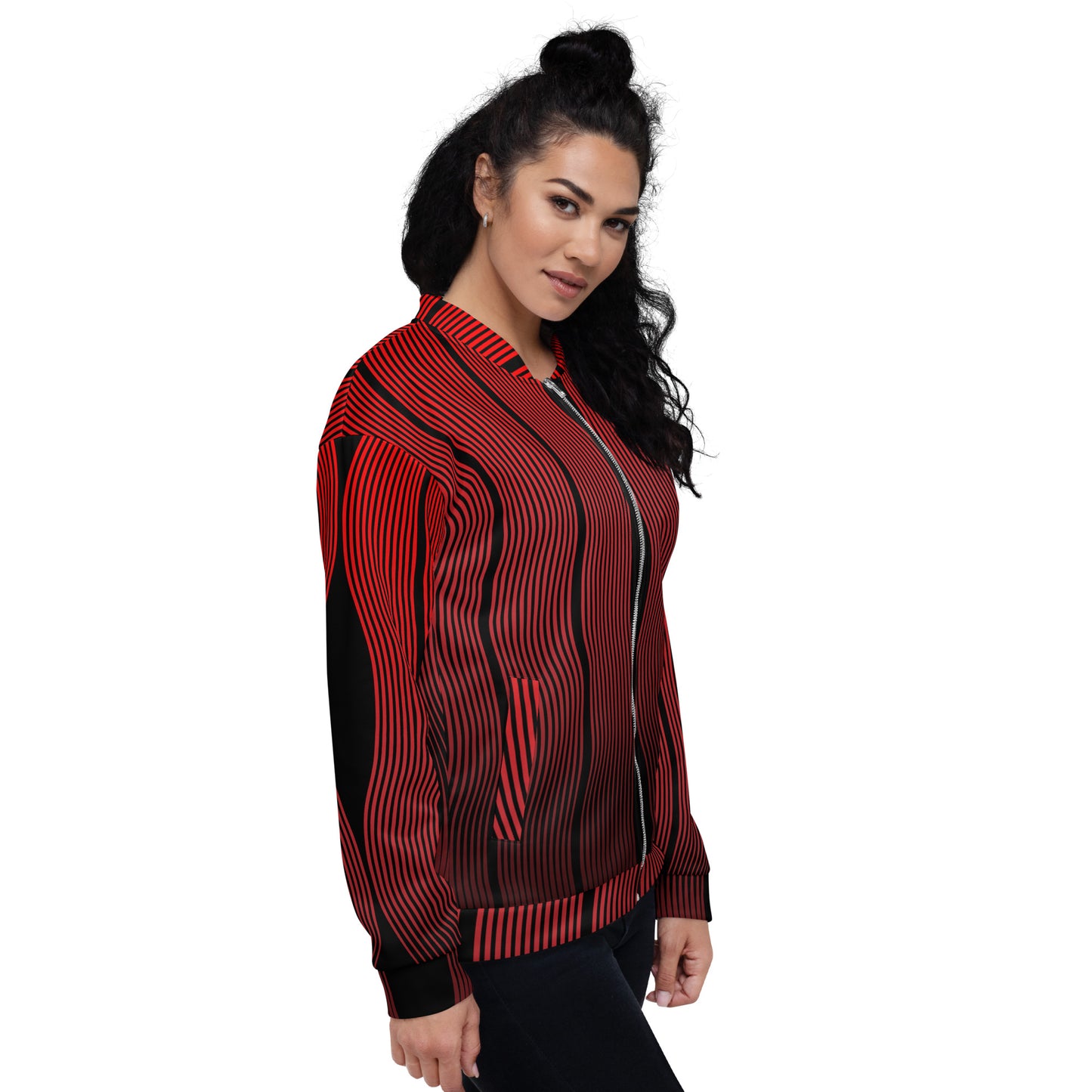 Unisex Bomber Jacket Kukloso Red Stripes No 1 - Free Shipping