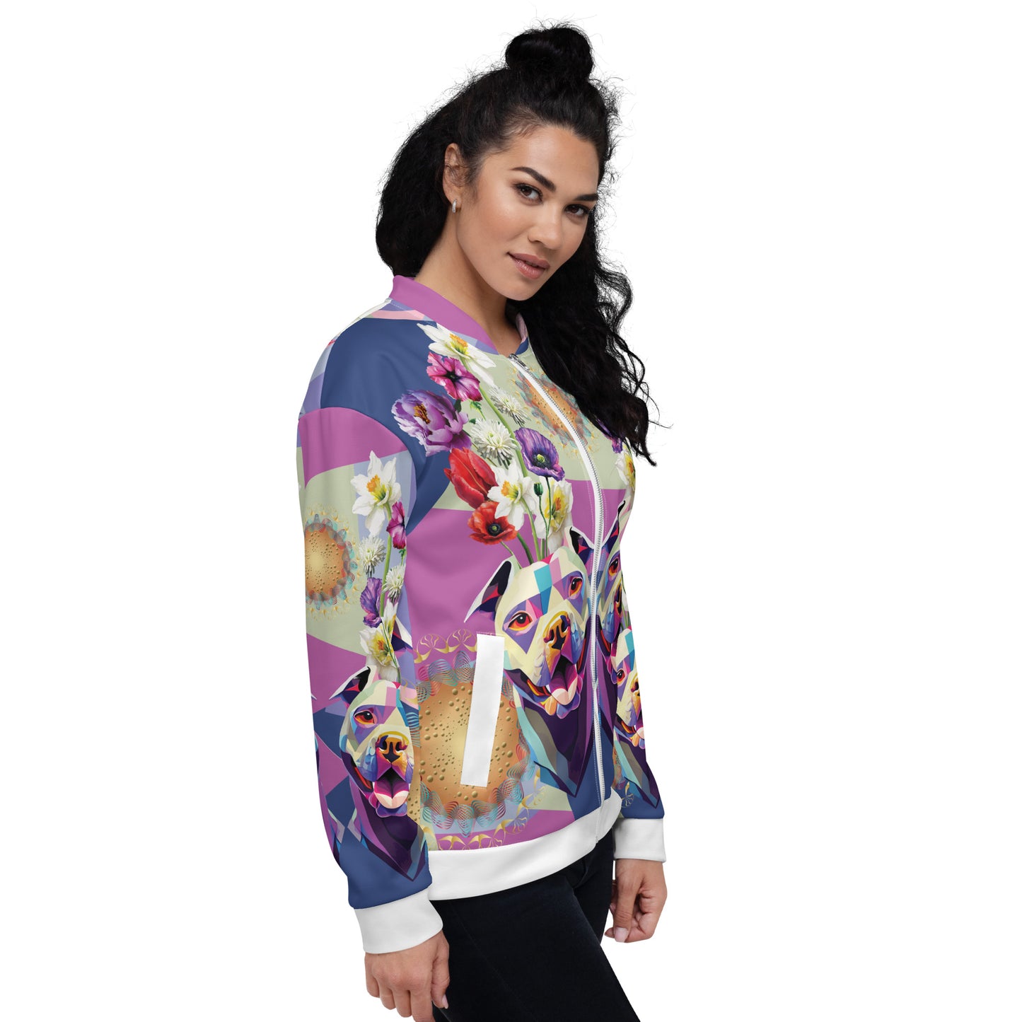 Unisex Bomber Jacket Kukloso Melange de fleur w/Dog No 1 - Free Shipping