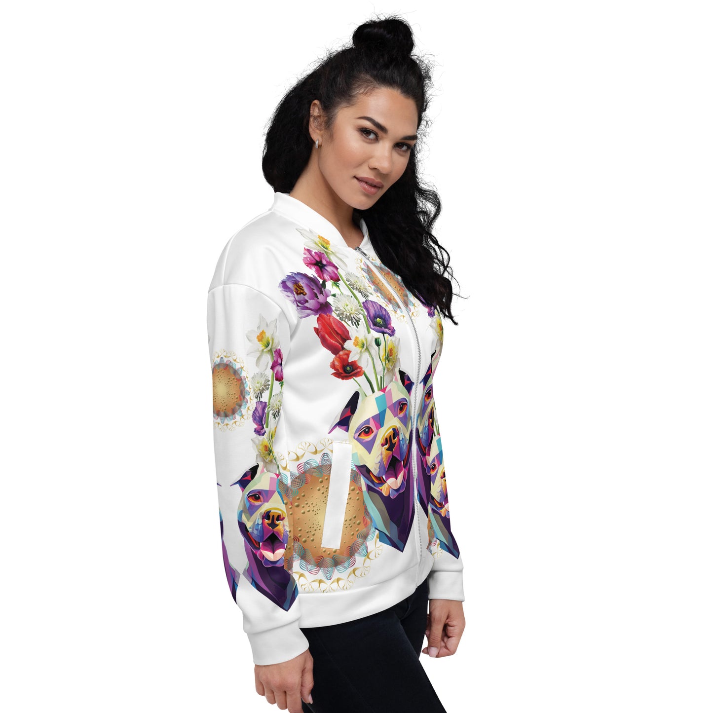 Unisex Bomber Jacket Kukloso Melange de fleur w/Dog No 2 - Free Shipping