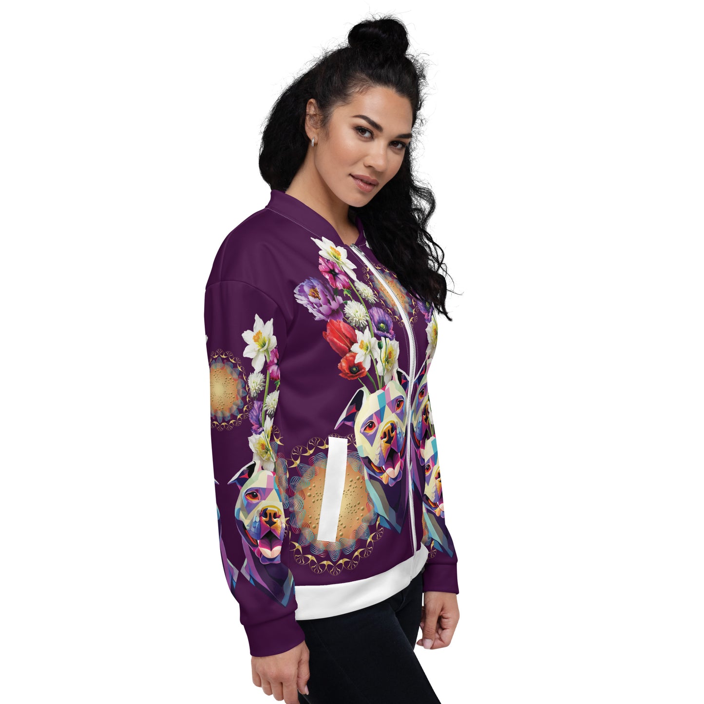 Unisex Bomber Jacket Kukloso Melange de fleur w/Dog No 3 - Free Shipping