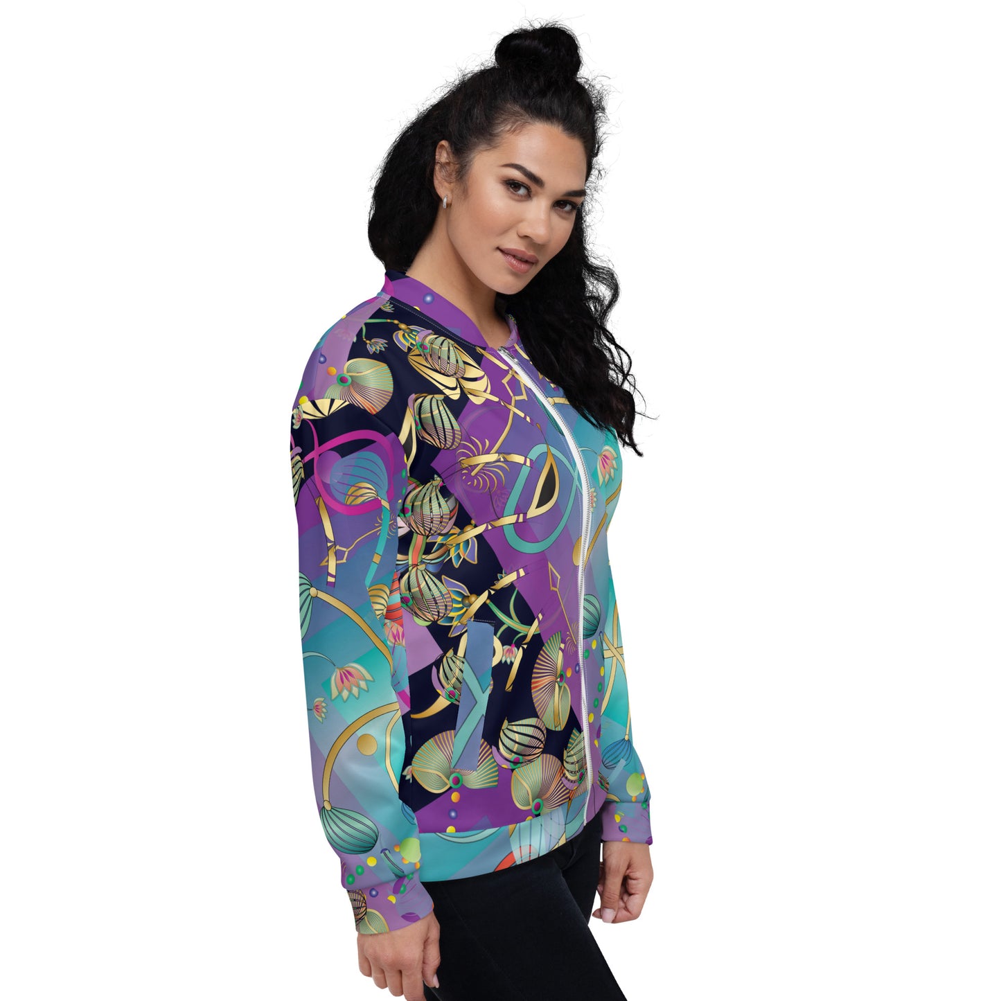 Unisex Bomber Jacket Kukloso Kuklos No 4358 Pattern Black - Free Shipping