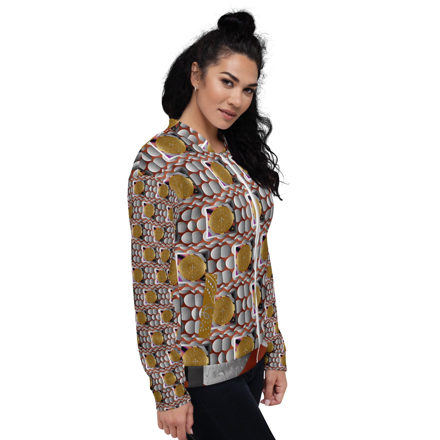 Unisex Bomber Jacket Kukloso Kuklos No 4387 Collage Pattern - Free Shipping