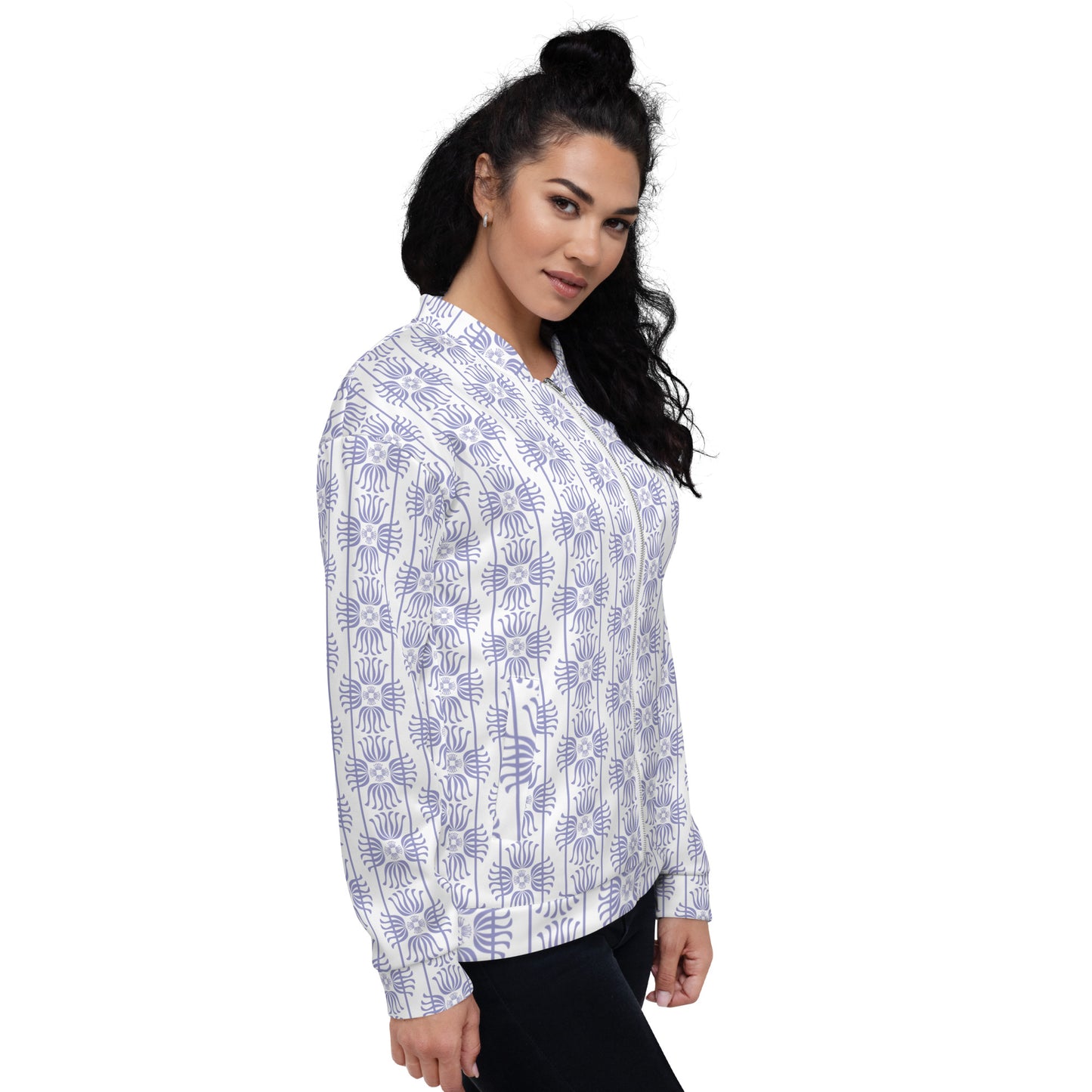 Unisex Bomber Jacket Kukloso Fleuron No 2 White Medium Pattern - Free Shipping