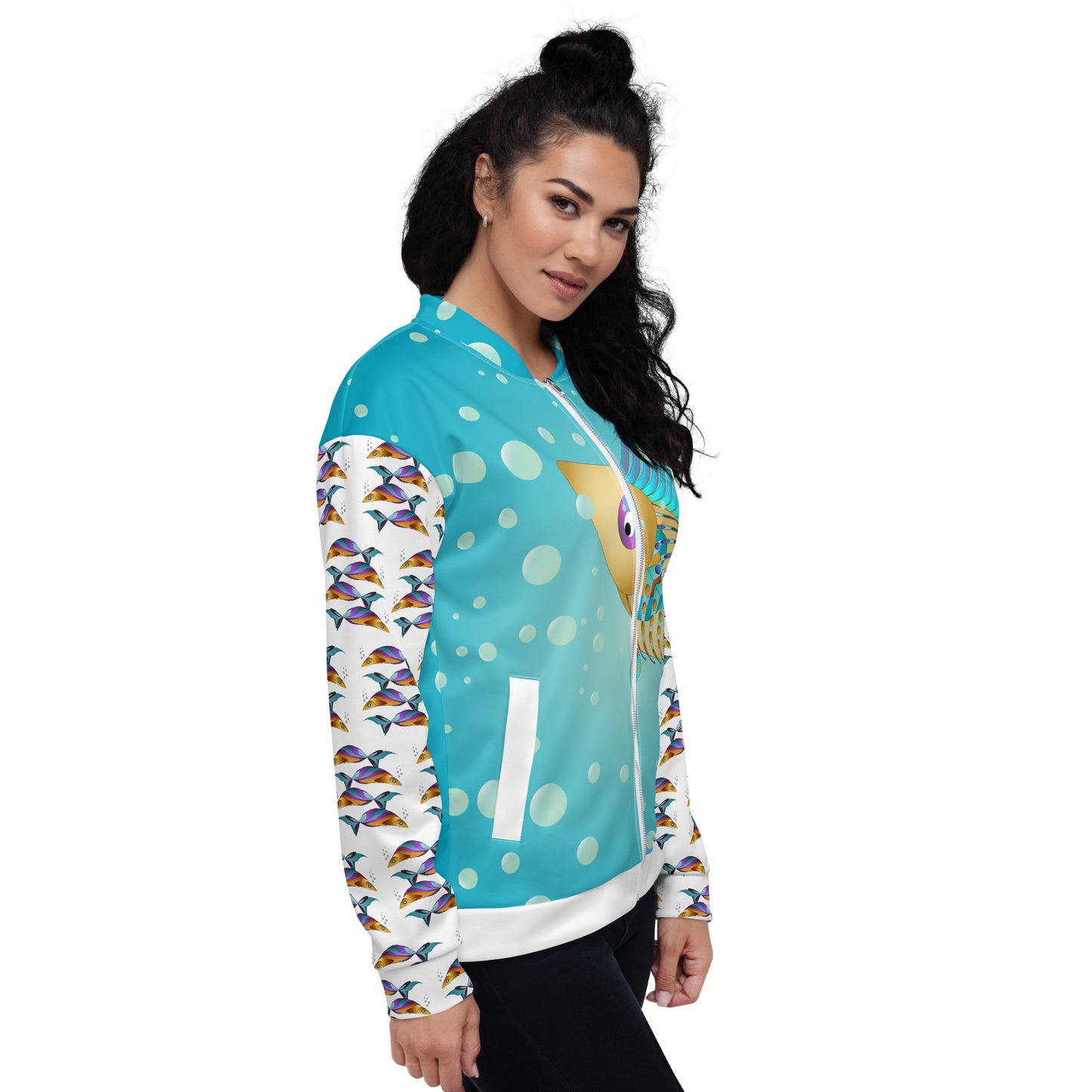 Unisex Bomber Jacket Kukloso MD Golden Fish Collage Pattern - Free Shipping