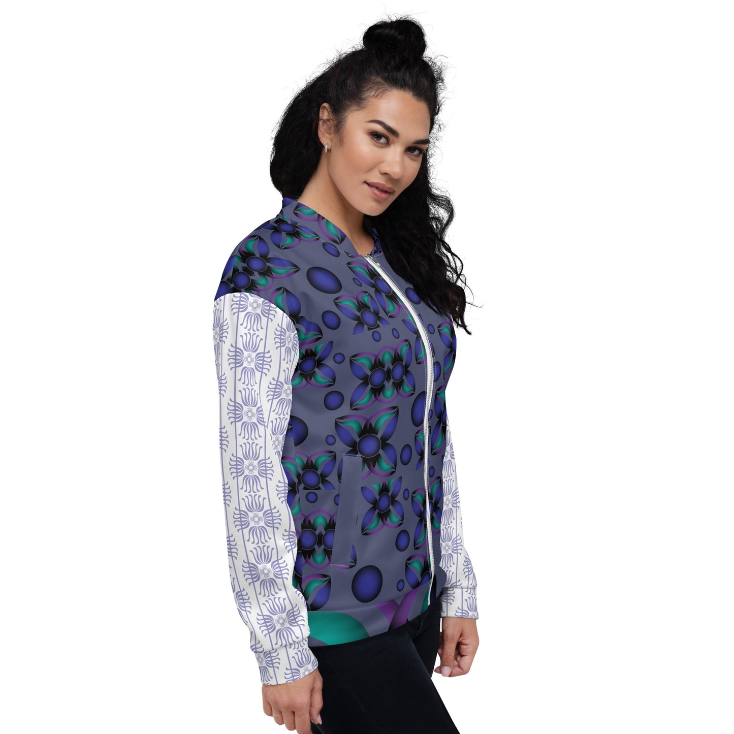 Unisex Bomber Jacket Kukloso Fleuron No 922 Collage Pattern - Free Shipping