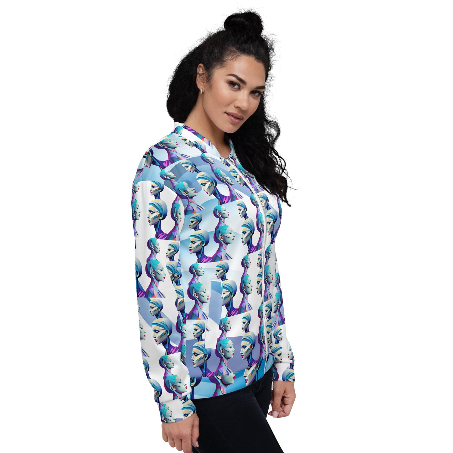 Unisex Bomber Jacket Kukloso Cubist Ladies In Purple No 4 - Free Shipping