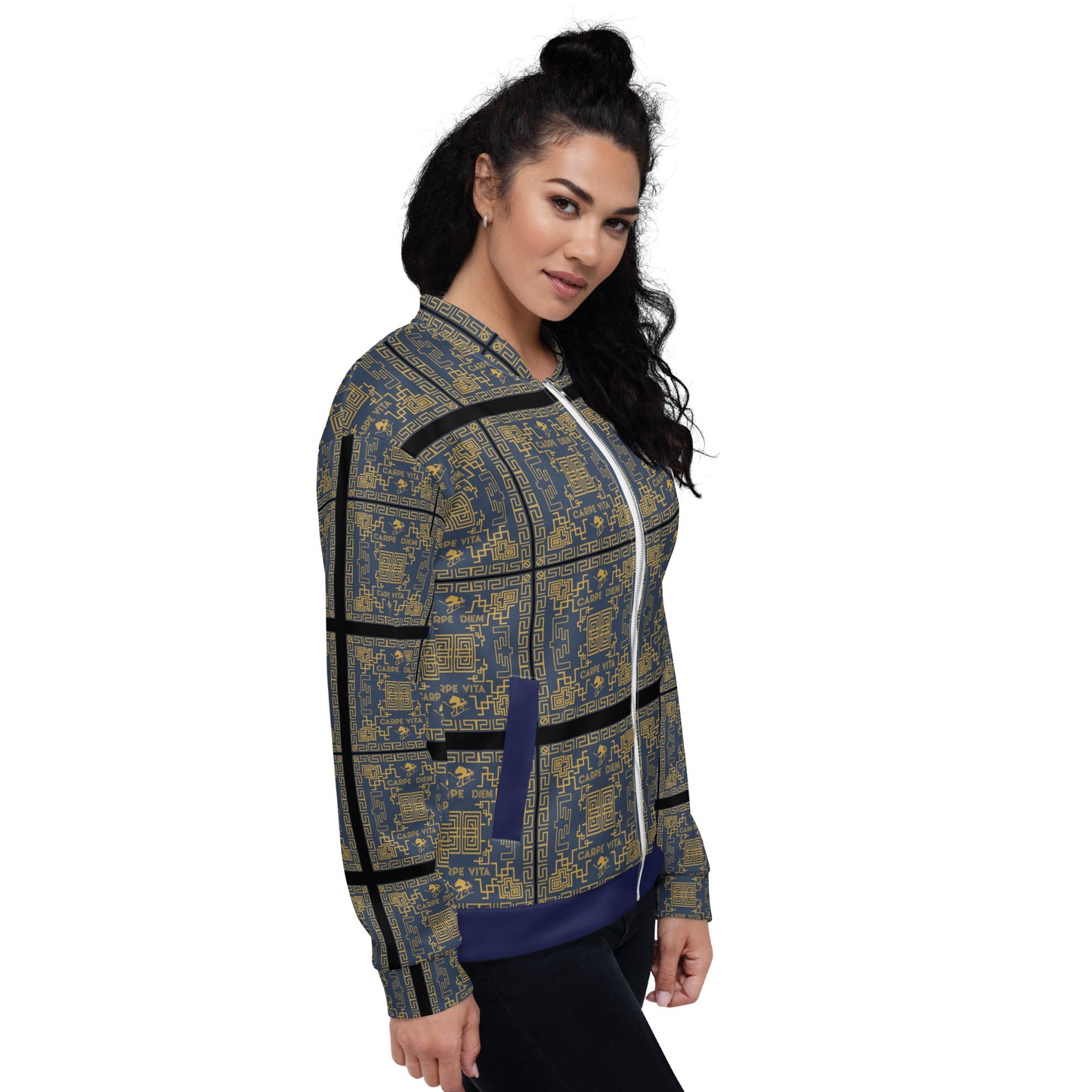 Unisex Bomber Jacket Kukloso Greek Border Carpe Diem No 50 No 3 - Free Shipping