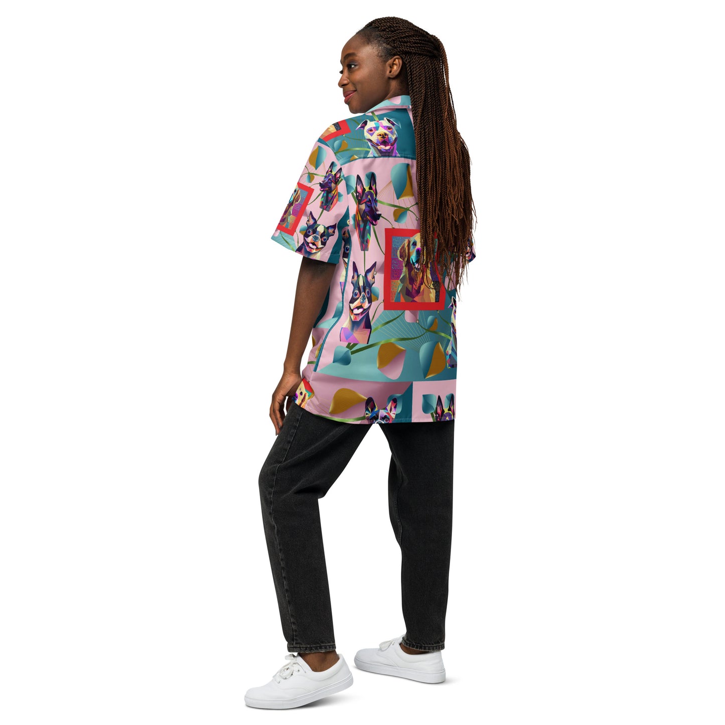 Unisex button shirt Kukloso Melange de fleur Collage w/Dogs No 50 - Free Shipping
