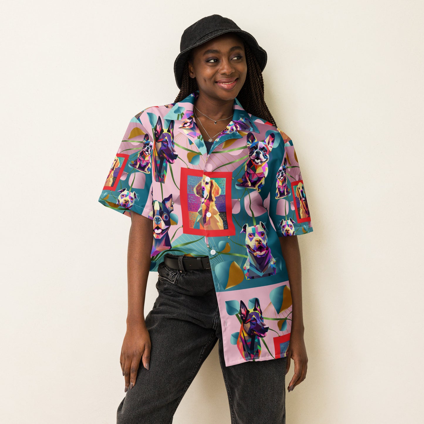 Unisex button shirt Kukloso Melange de fleur Collage w/Dogs No 50 - Free Shipping