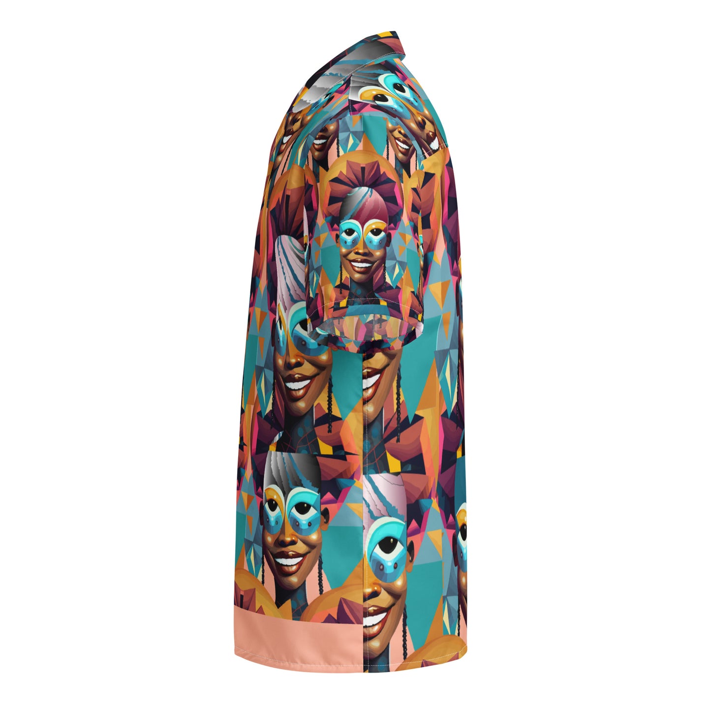 Unisex button shirt Kukloso Cubist Faces 'The Big Smile' Abstract Collage - Free Shipping