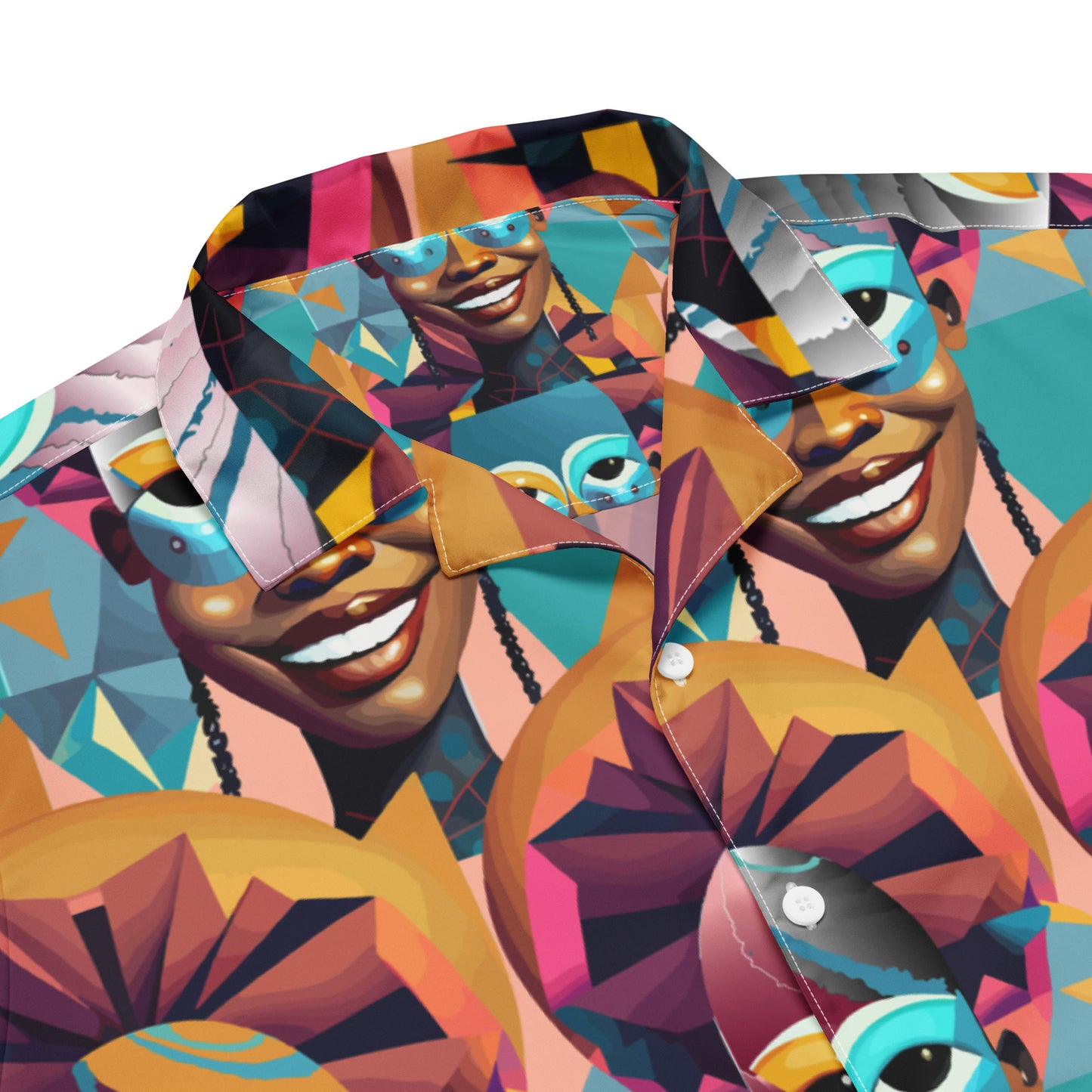 Unisex button shirt Kukloso Cubist Faces 'The Big Smile' Abstract Collage - Free Shipping