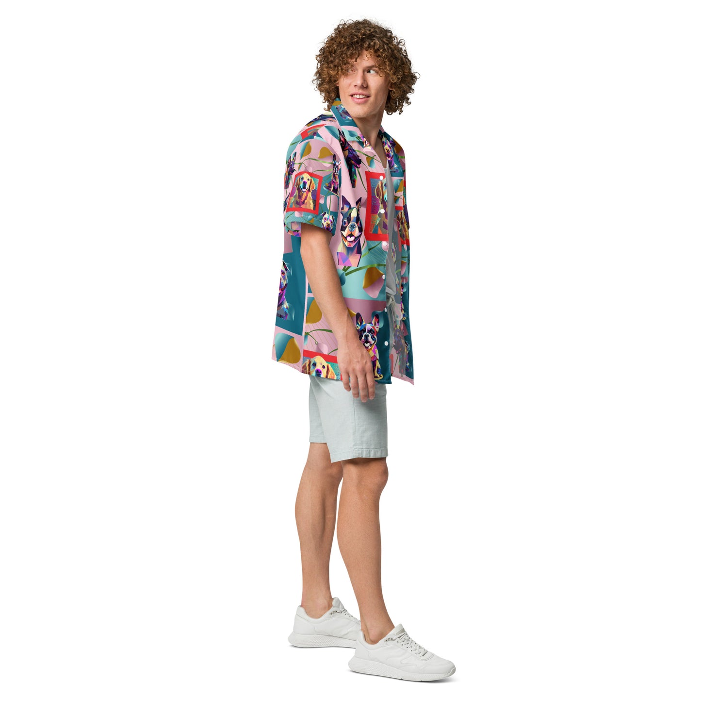 Unisex button shirt Kukloso Melange de fleur Collage w/Dogs No 50 - Free Shipping