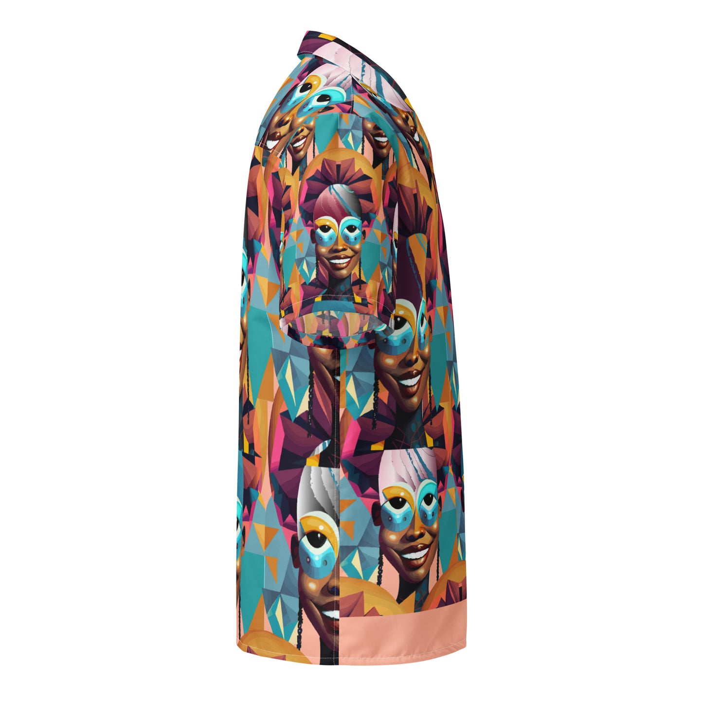 Unisex button shirt Kukloso Cubist Faces 'The Big Smile' Abstract Collage - Free Shipping